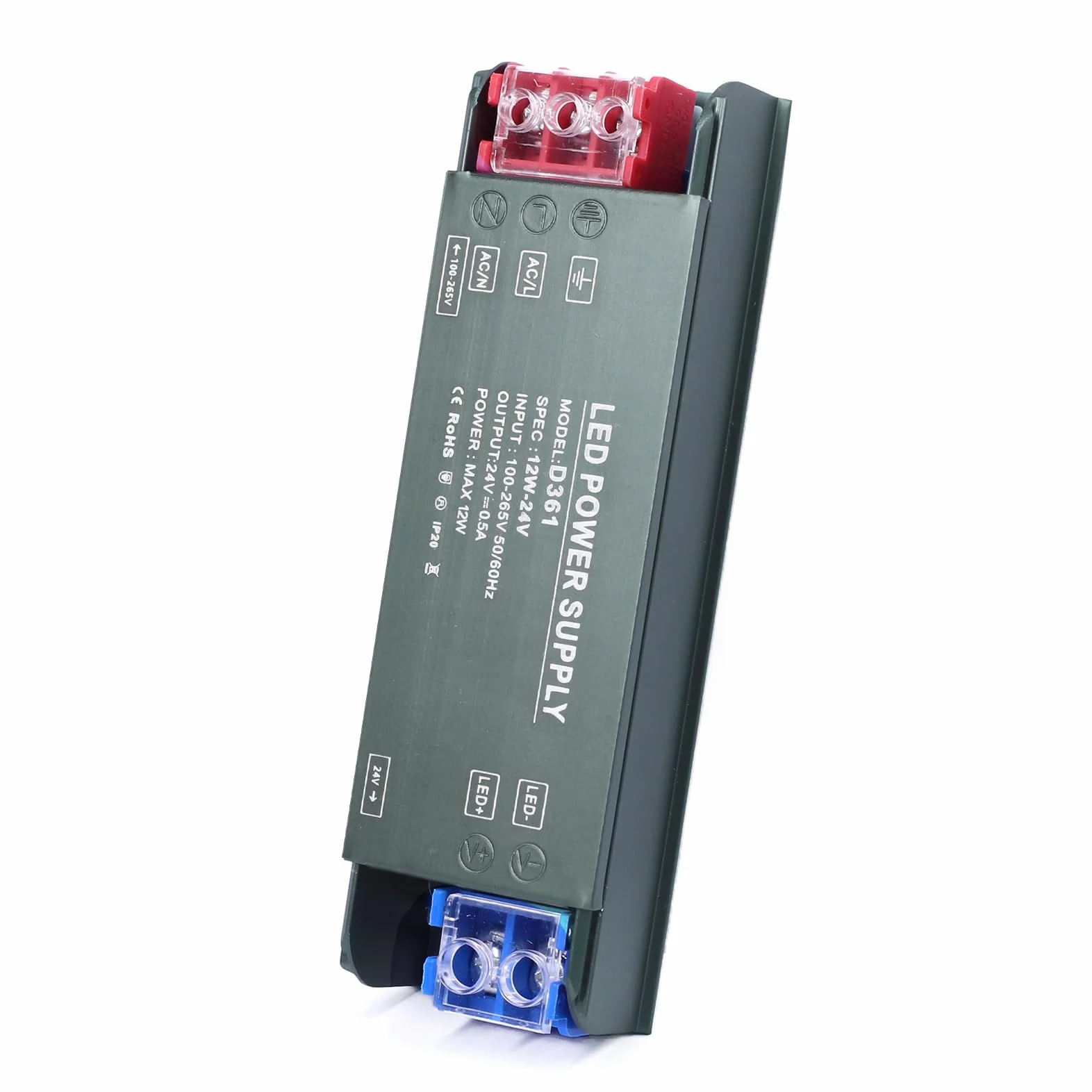 Transformateur 220V-24V LED Driver 12W Ultra Mince 0.5A Adaptateur Alimentation AC-DC Convertisseur Tension Constante