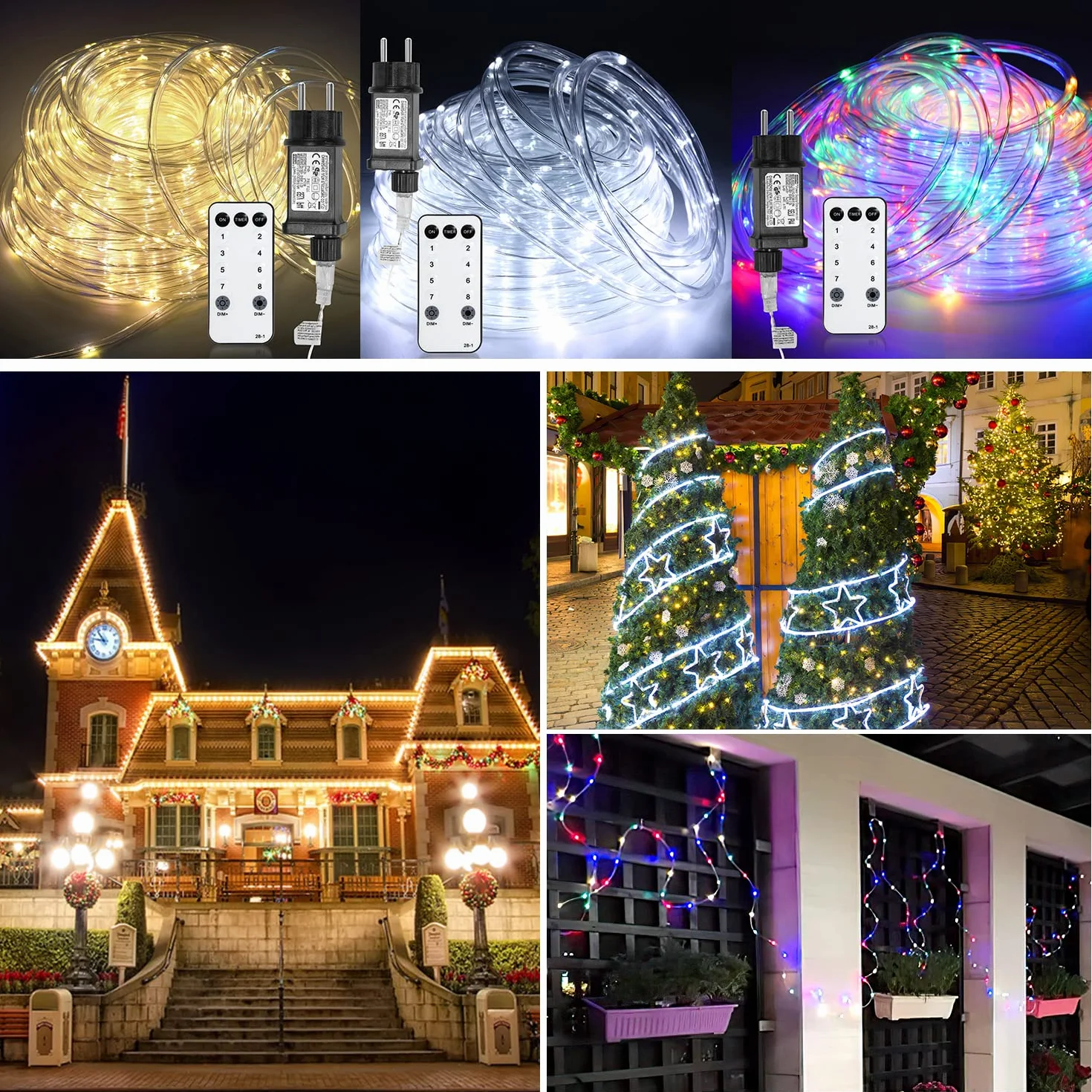 Guirlande lumineuse LED 20 m 200 LED étanche avec télécommande minuterie extérieur balcon terrasse lumière blanche froide