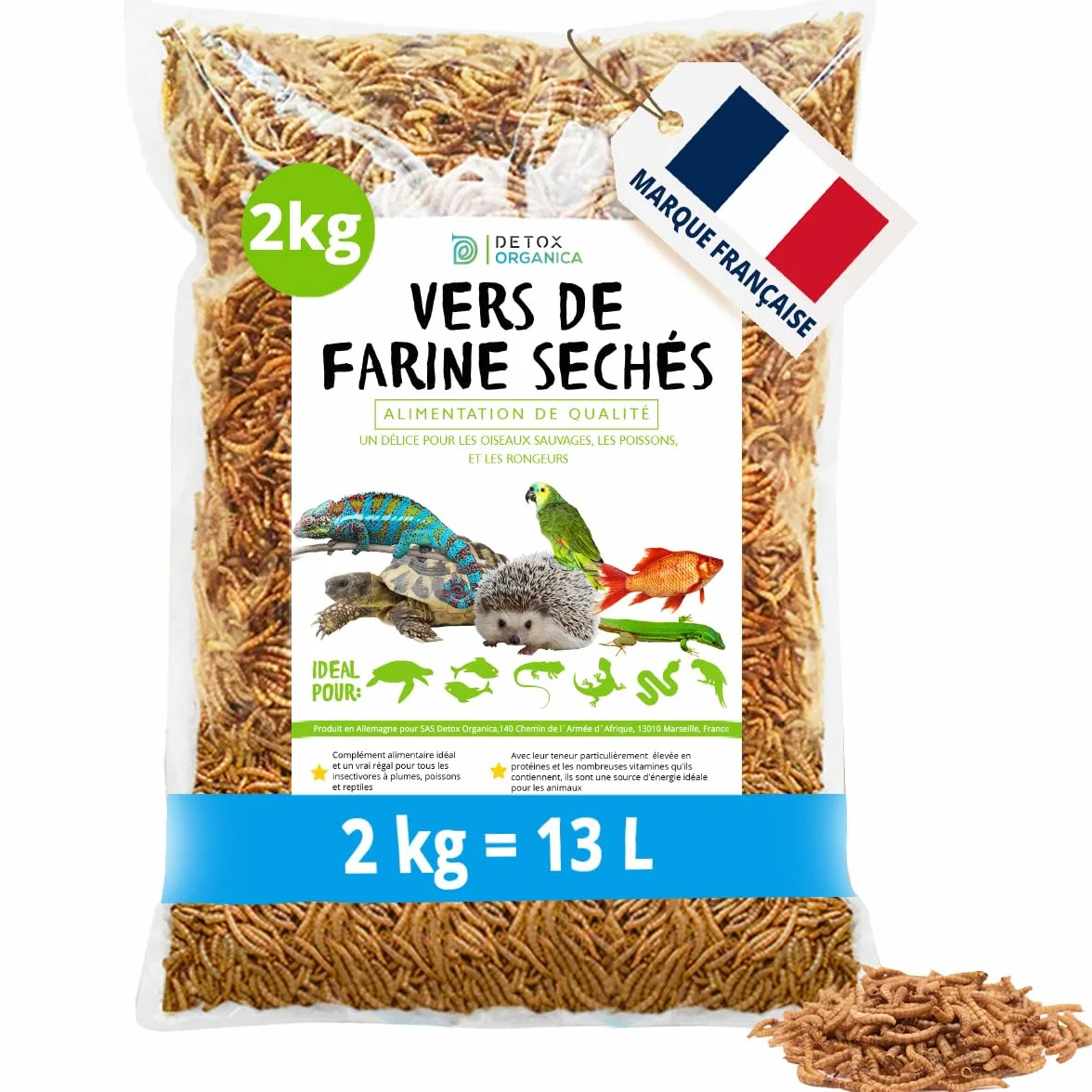 Vers de Farine Séchés 2 kg 13000 ml Nourriture pour Poissons Oiseaux Tortues Hérissons Rongeurs Reptiles