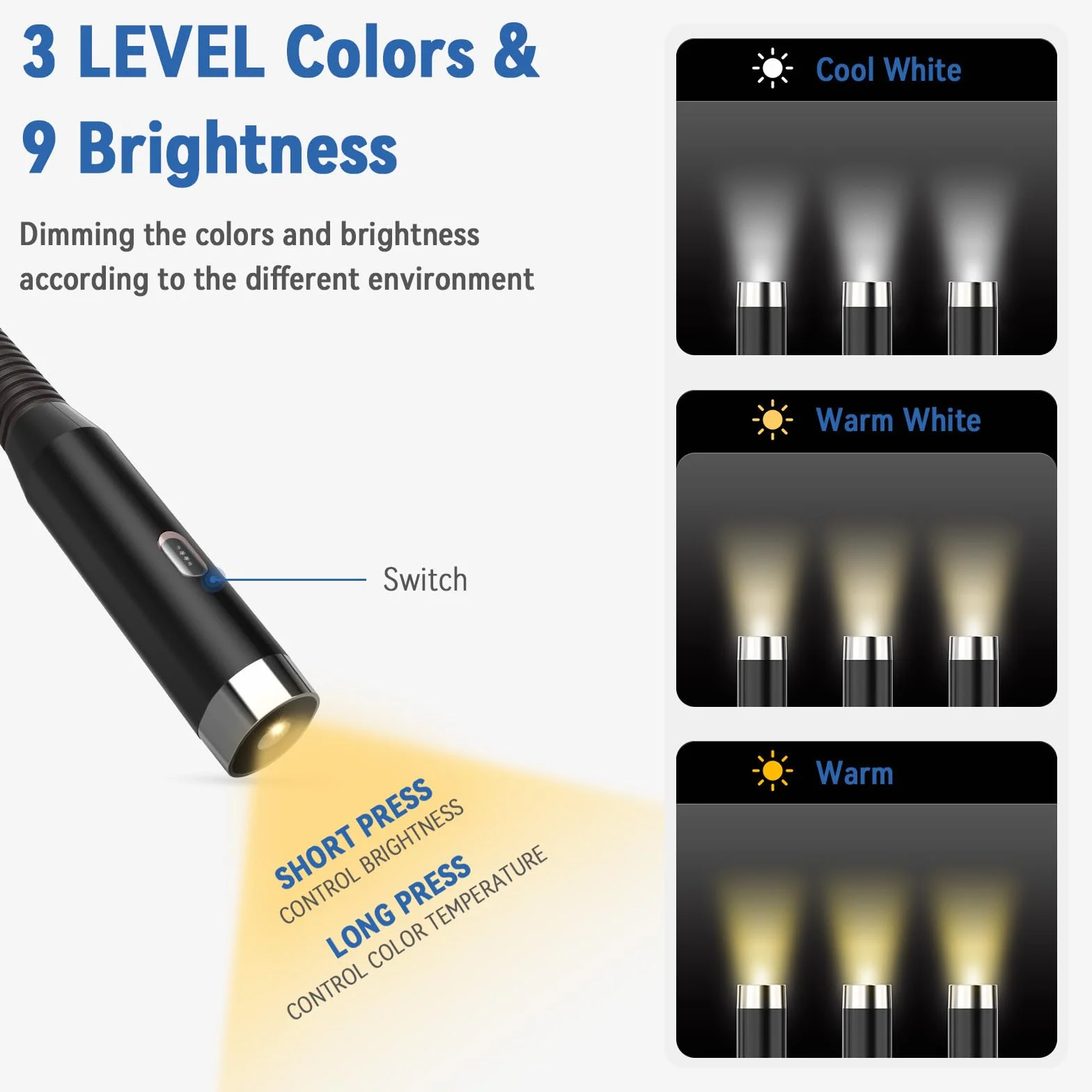 Diboniur Lampe de Lecture de Cou Rechargeable, 3 Couleurs 3 Niveaux Luminosité, Pliable 360°, LED USB Voyage Tricot Camping