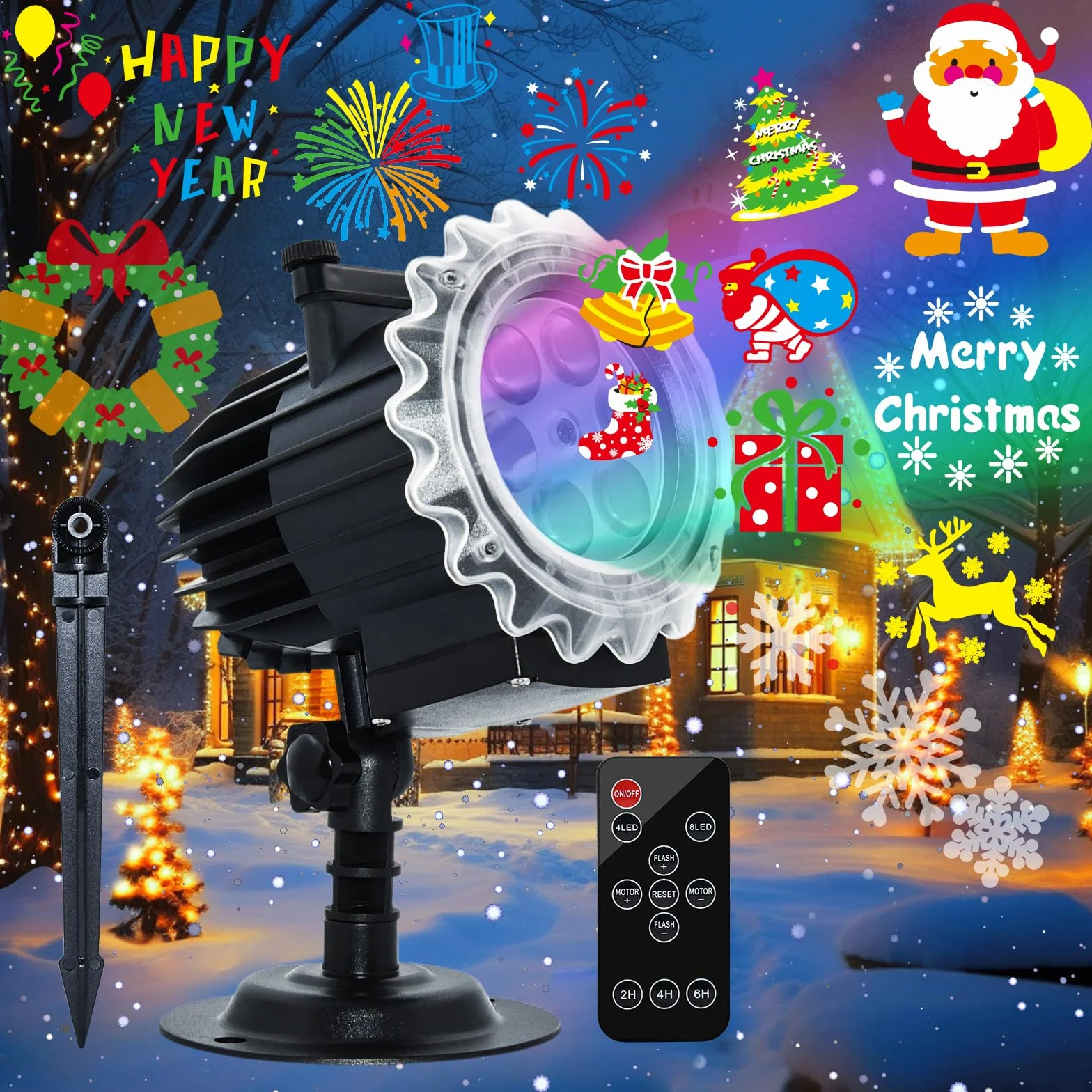 Segotendy Projecteur Halloween Noël Exterieur 96 Motifs Lampe LED avec Télécommande Minuterie Etanche