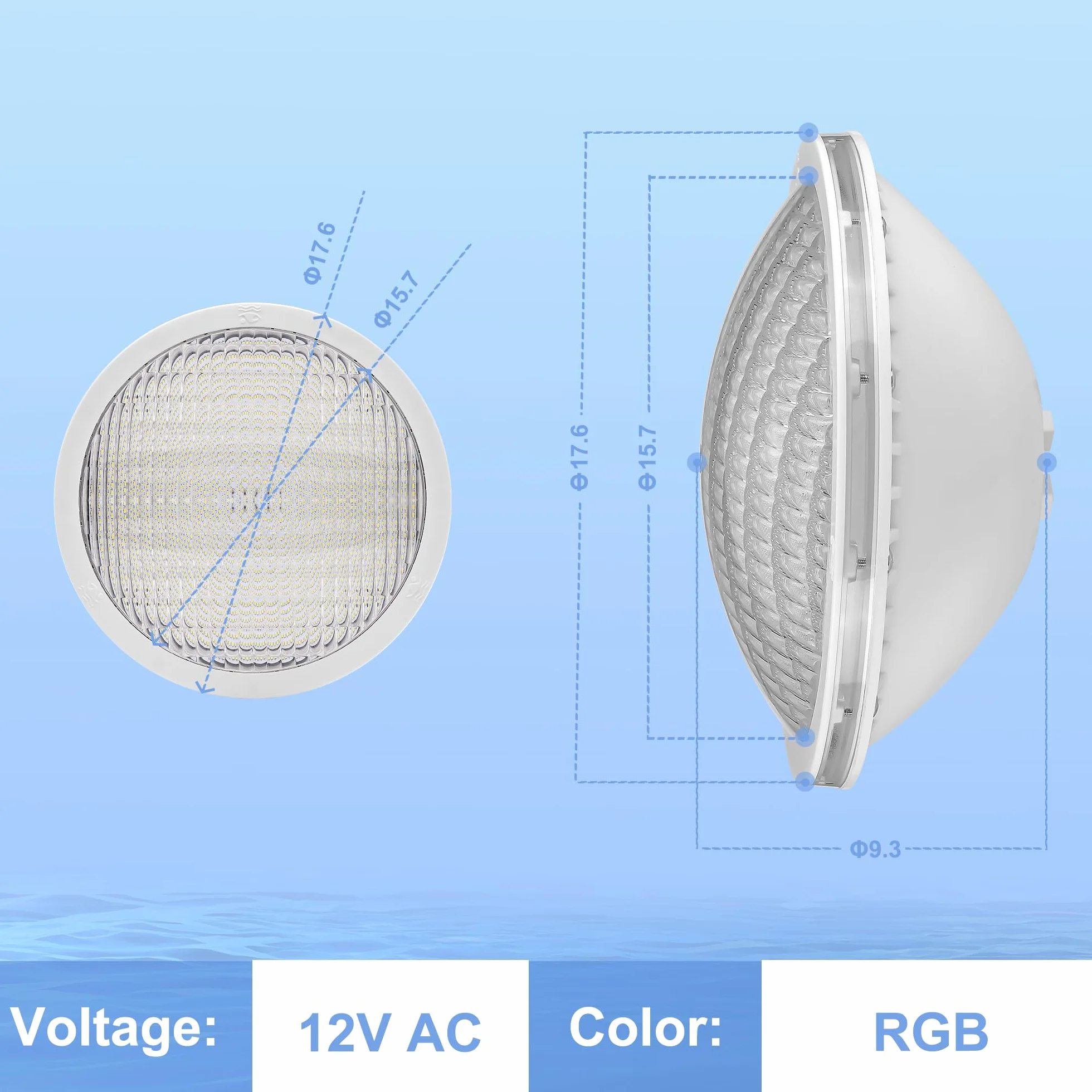 Projecteur Piscine LED PAR56 20W RGB Dimmable 800lm IP68 12V AC avec Télécommande