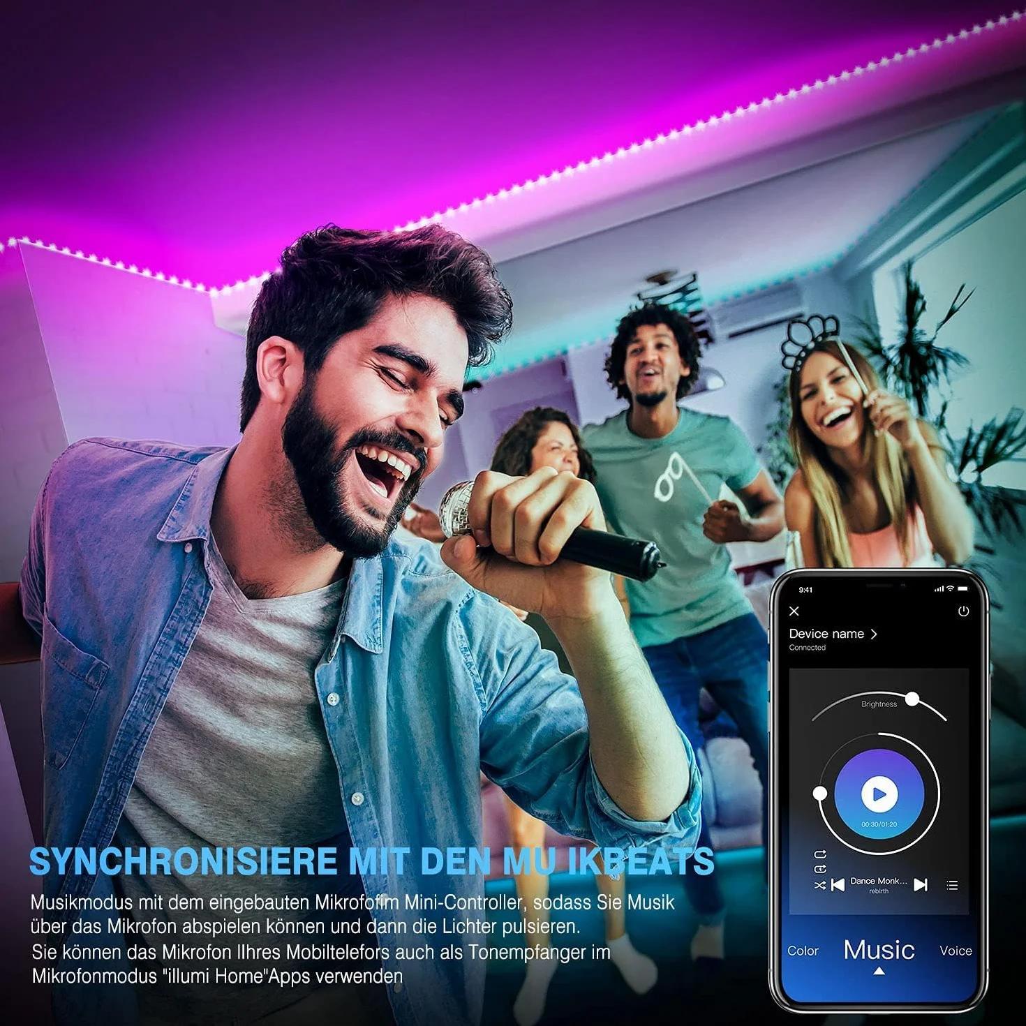 Nexillumi Ruban LED 30M RGB Bande LED Chambre, APP et Télécommande, Synchronisation de la Musique