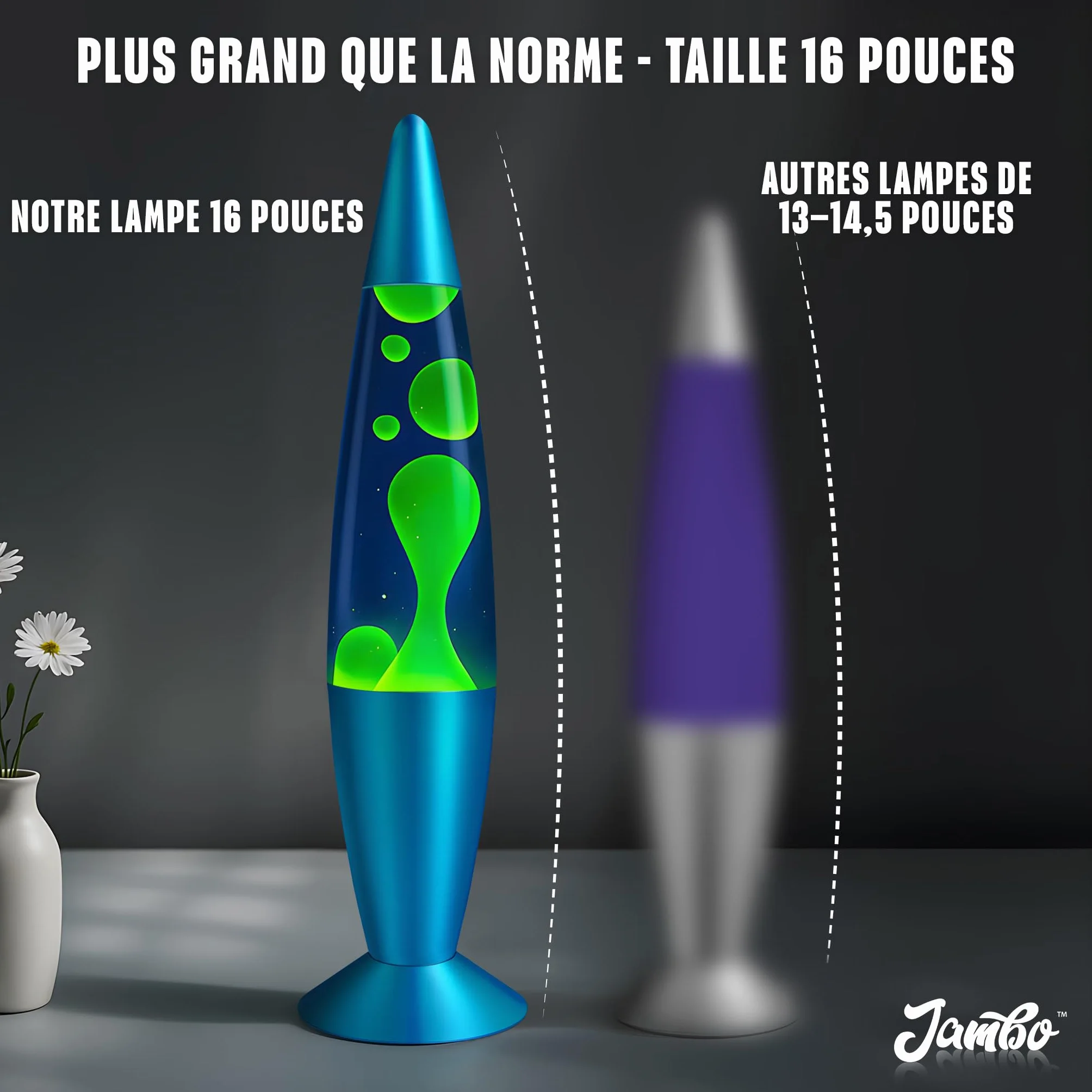 Jambo Lampe 16'' Bleu Jaune Verte Lumière Liquide Relaxante Veilleuse Décoration Salon Bureau Chambre
