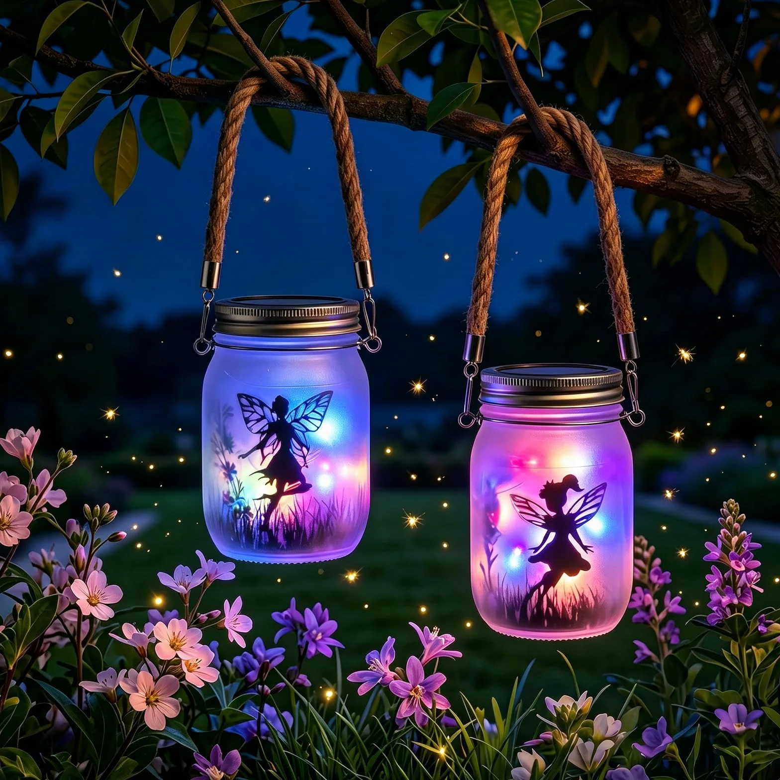 Lanternes Solaires LED Extérieures IP65 Étanche Lot de 2, Lampe Solaire de Jardin Mason Jar Suspendue pour Patio Terrasse Décoration Coloré