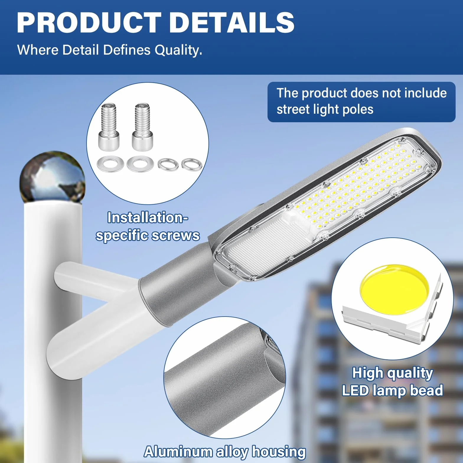 RIGIDON Réverbère Extérieur LED 50W 4052 Lumens Étanche Blanc Froid 6000K