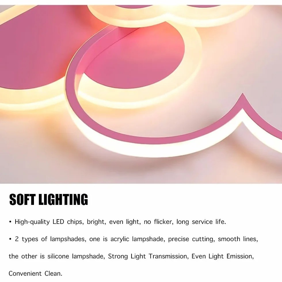 Plafonnier 3D LED Créatif Stéréoscopique Coeurs 30W Rose Lumière Chaude