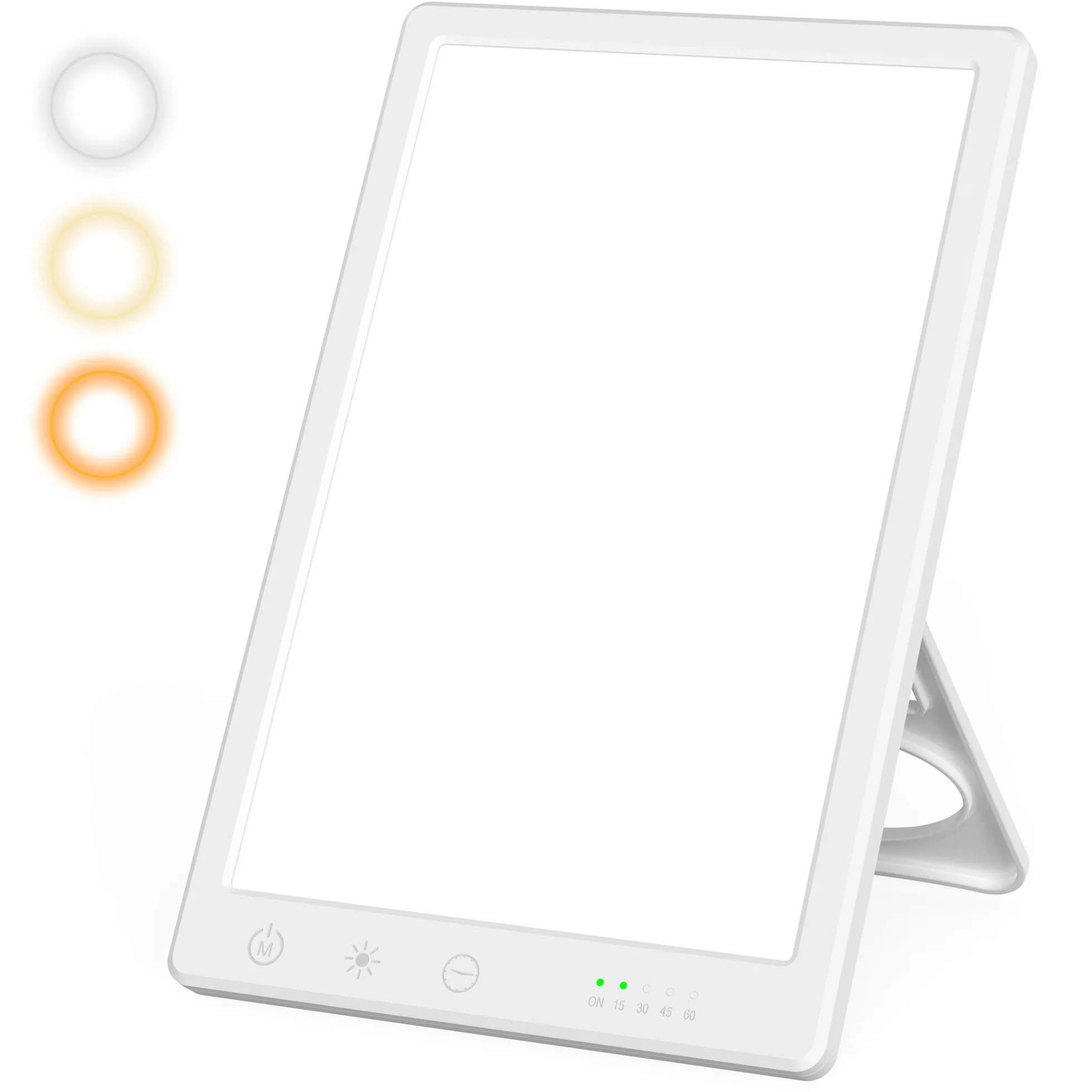 Lampe de lumière du jour 15000 Lux, lampe solaire sans UV, 3 températures de couleur, 4 niveaux de luminosité, minuterie, support pliant 45°