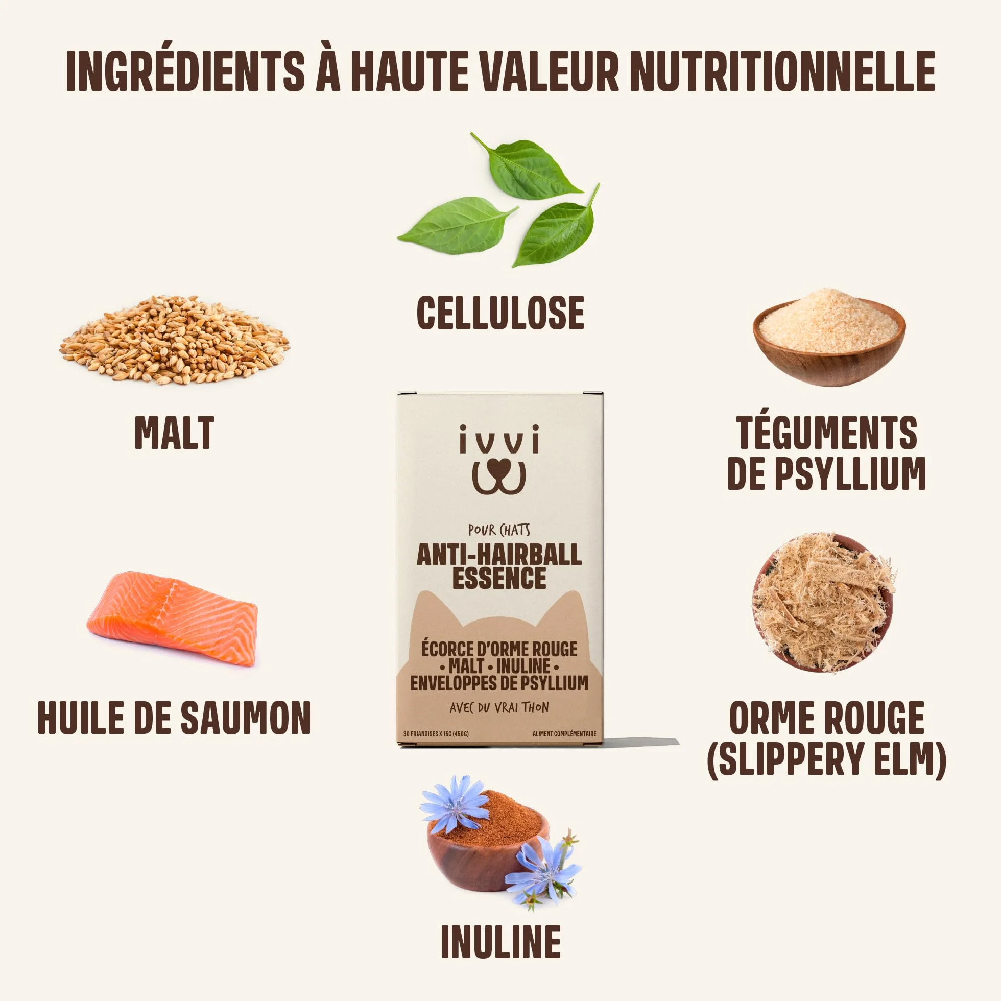 ivvi Anti-Boules de Poils Essence pour Chats – Crème à Lécher avec Malt, Orme Rouge, Inuline & Psyllium – 30x15g au Vrai Thon