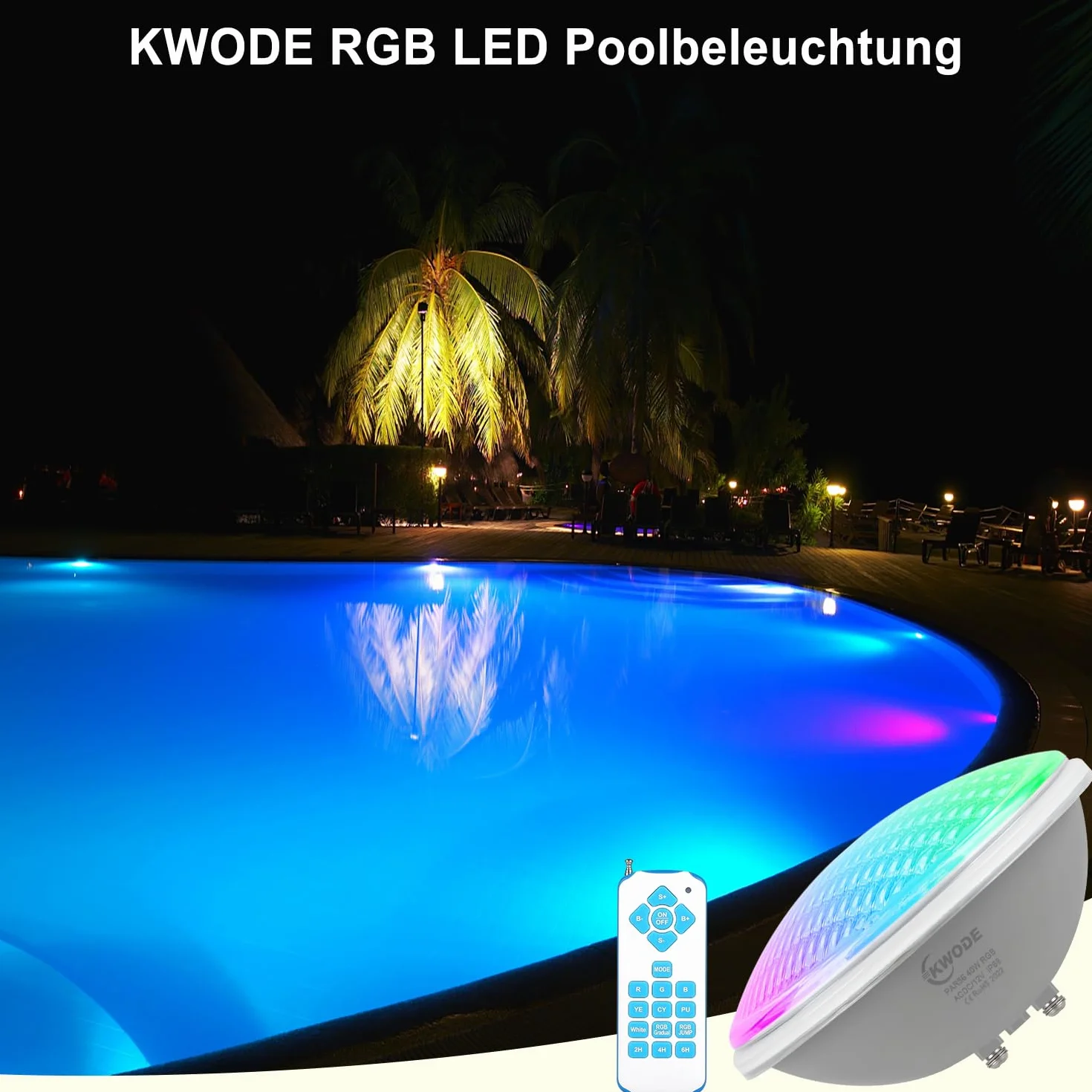 Lumières de piscine LED PAR56 40W RGB Timing IP68 étanche 12V AC/DC avec télécommande