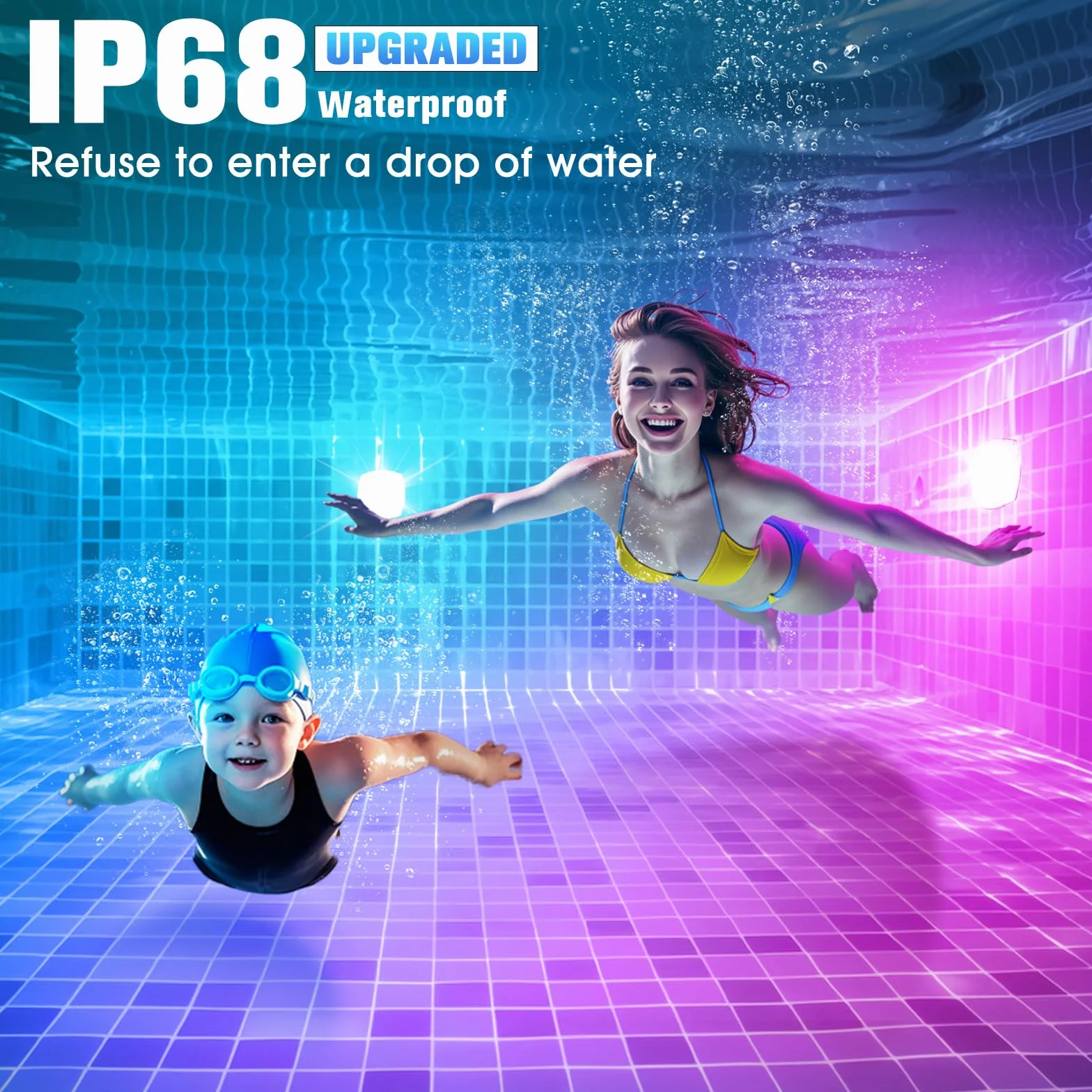 DeeprBetter Lumiere Piscine Hors Sol LED avec Télécommande, Rechargeable, IP68, 9 Modes
