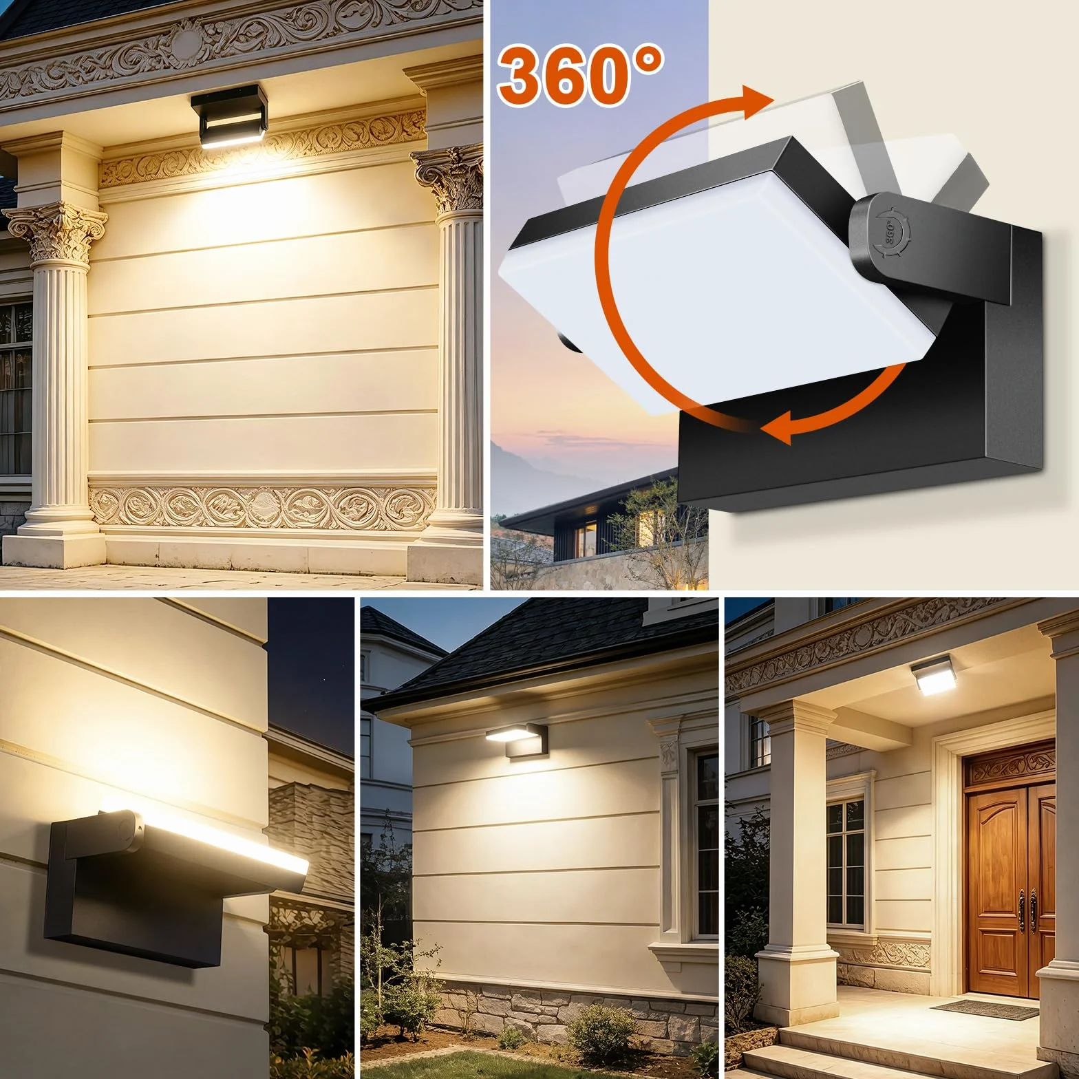 Ledmo 60W Applique Murale Exterieur LED 5000Lm Noir IP65 3000K Projecteur Exterieur avec Panneau LED Pivotant 360°