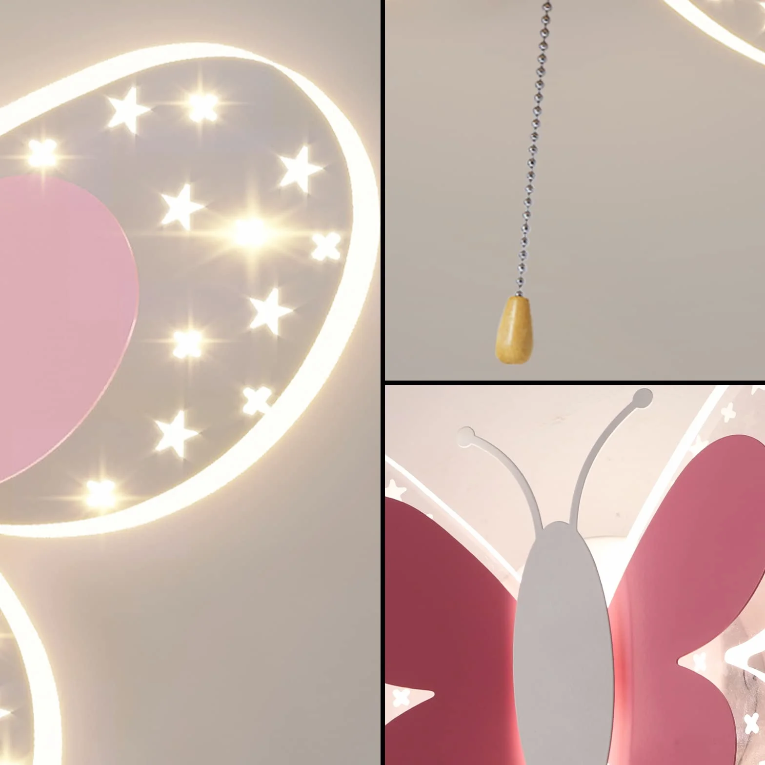 Applique Murale LED 16W avec Interrupteur, Lampe Murale Papillon Rose 3 Températures de Couleur