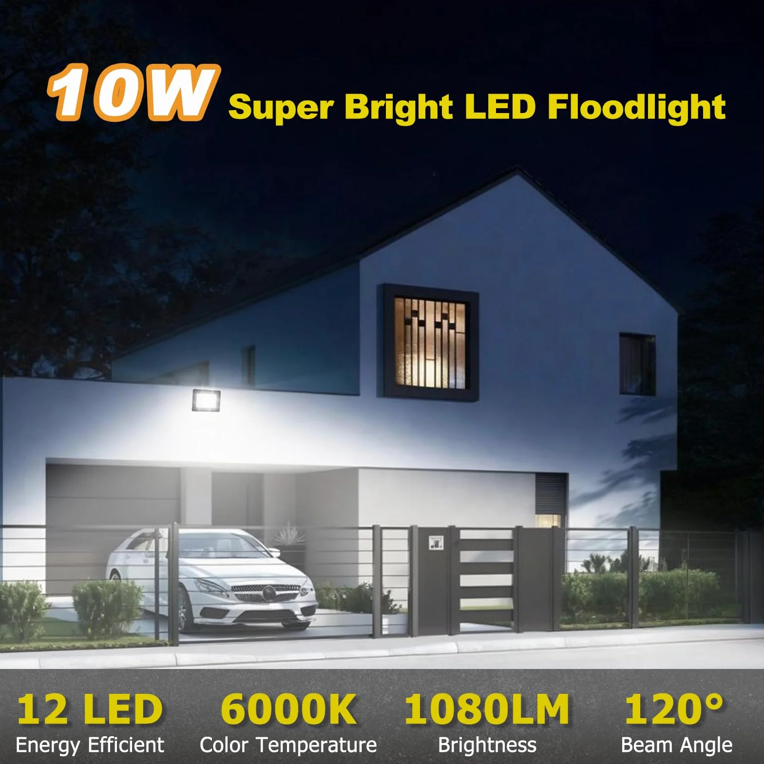 Projecteur LED Extérieur 10W 1080LM 6000K Blanc Froid IP66 Étanche 2 Pièces