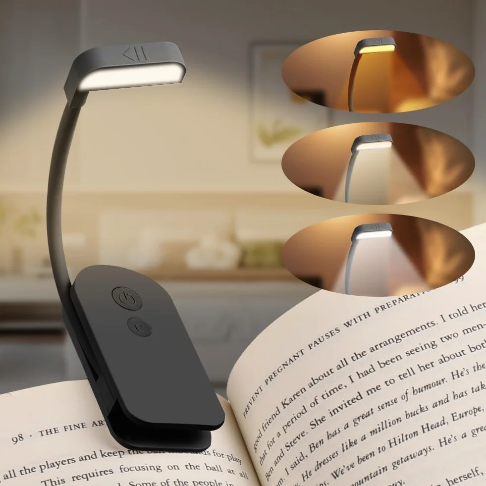Lampe de Lecture Rechargeable Portable LED avec Clip, 360° Cou Flexible, 3 Modes Protection des Yeux, Gradation