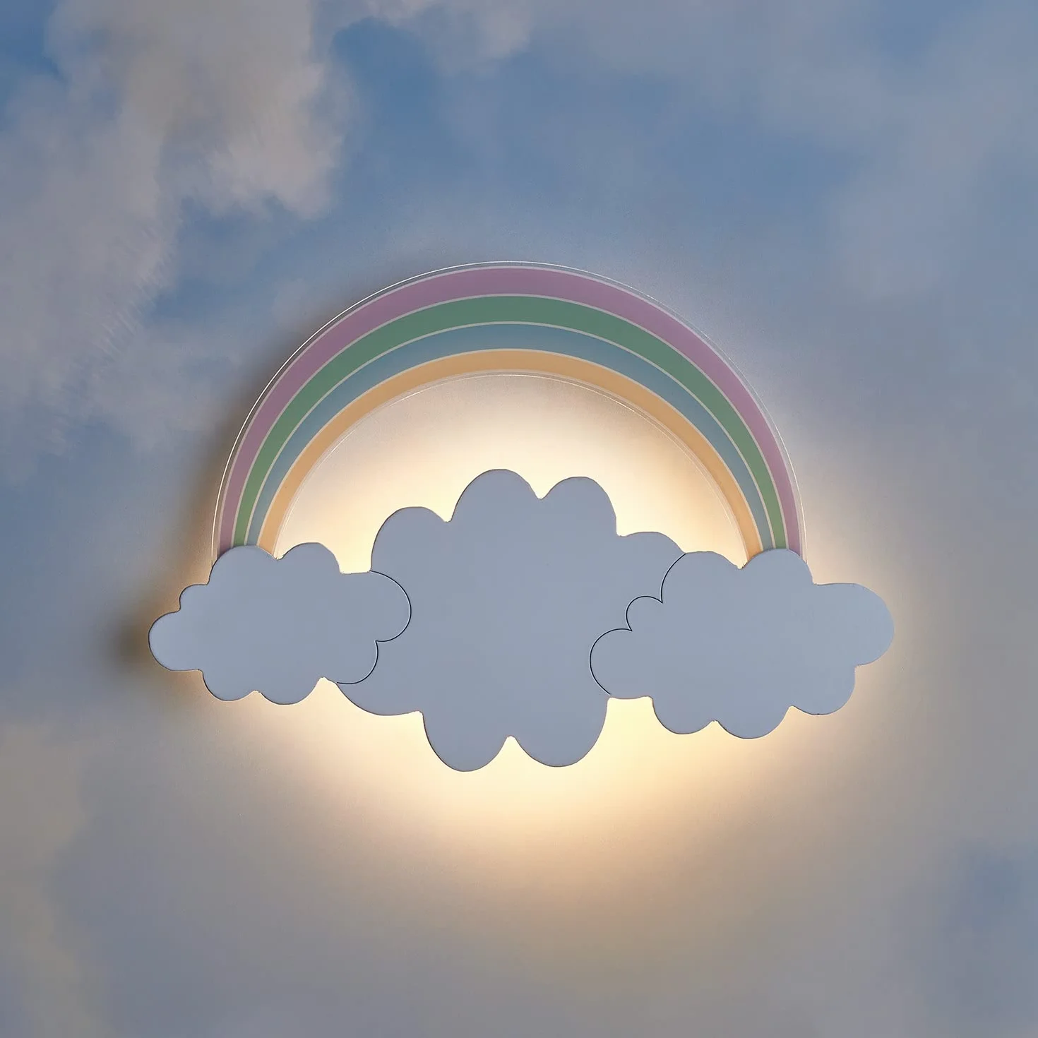 Lights4fun Applique Murale pour Enfant Nuage et Arc-en-Ciel LED Blanc Chaud à Piles