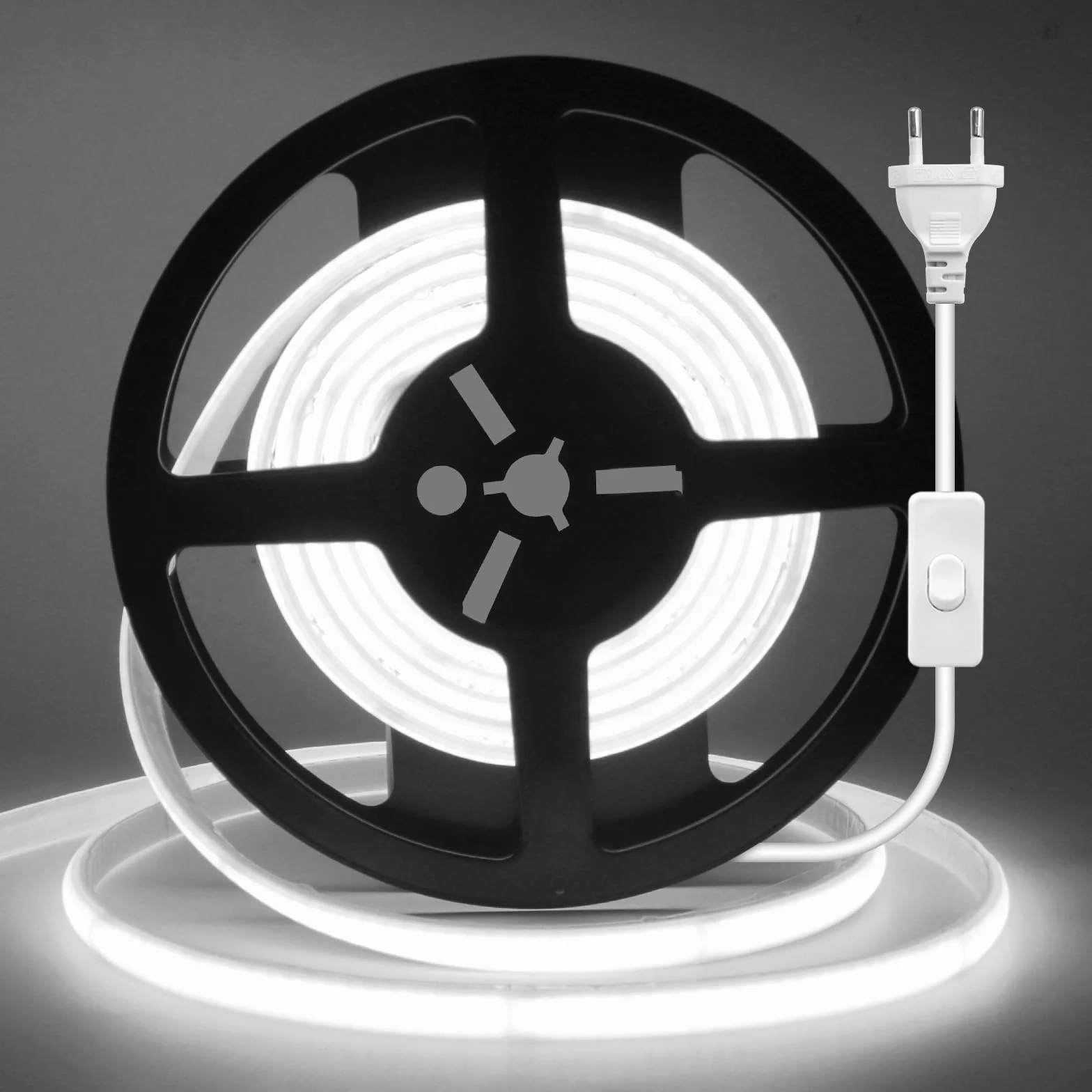 Bande Lumineuse LED COB 240 LEDs/mètre Néon Flex Découpable 220V avec Interrupteur Ruban LED Éclairage Intérieur Extérieur 1M