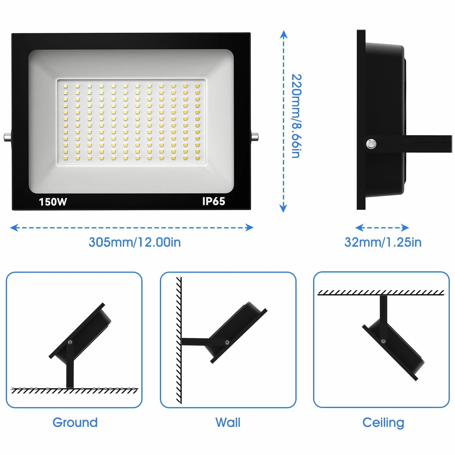 Loyal Projecteur LED 150W 15000LM 3000K Blanc Chaud IP65 Étanche Floodlight Extérieur