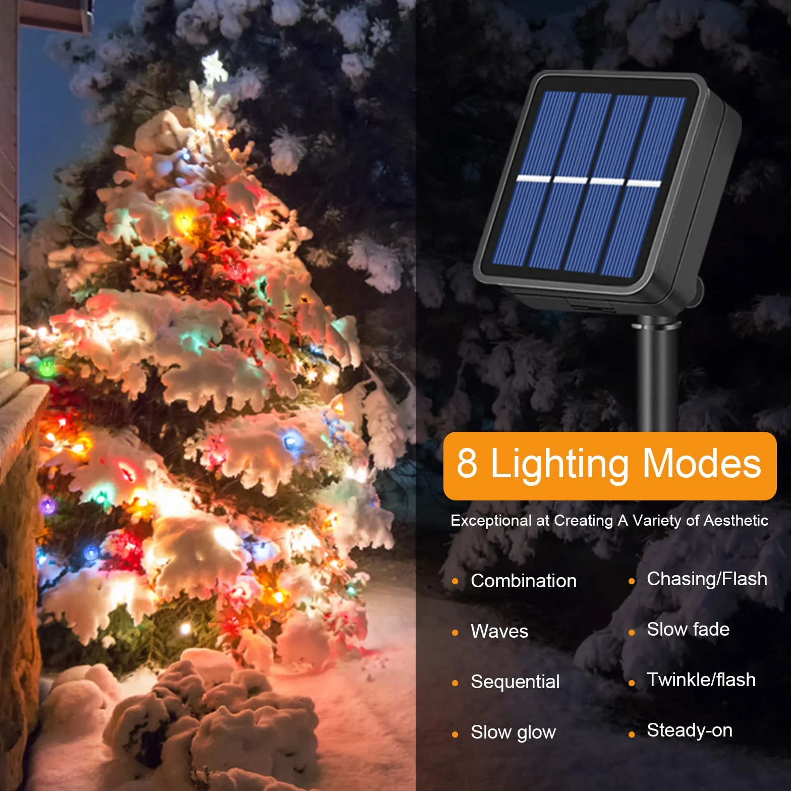Guirlande lumineuse solaire LED étanche 50 LED 10 m 8 modes d'éclairage extérieur jardin terrasse Noël