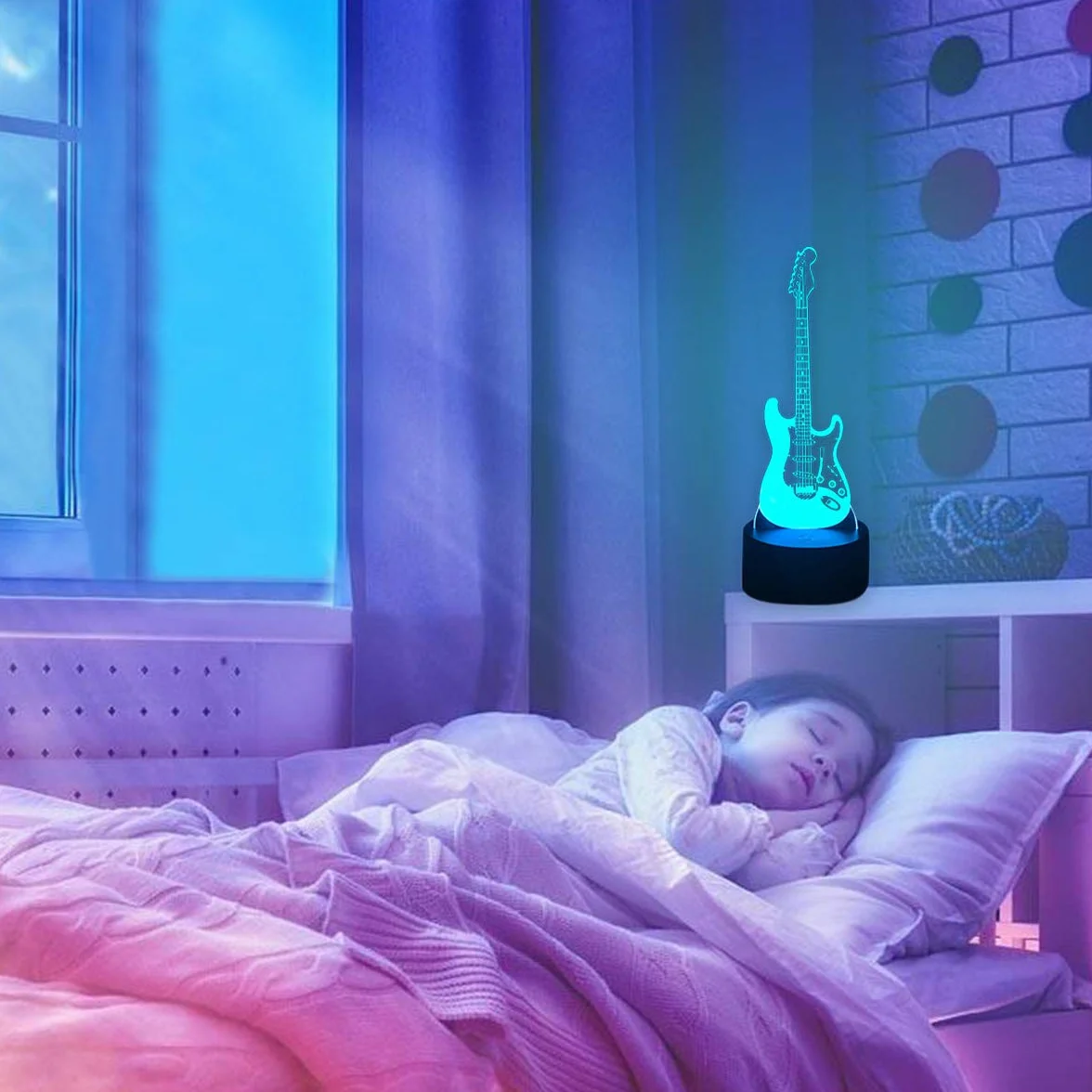 Lampe Illusion Optique LED Veilleuse 7 Couleurs Tactile Guitare avec Câble USB