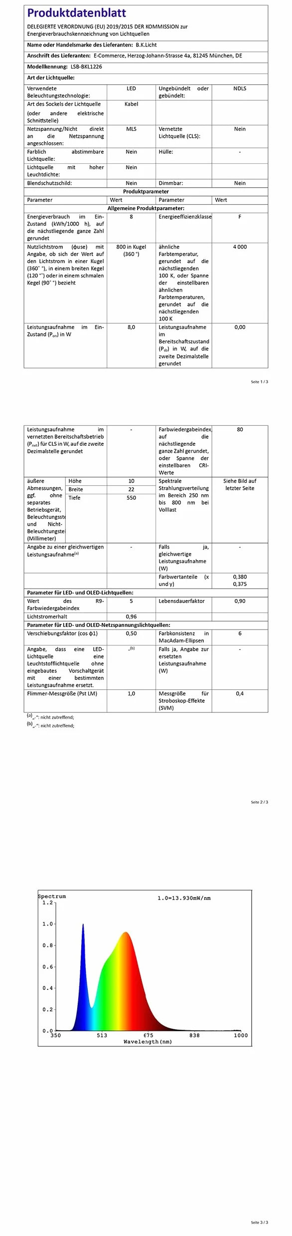 B.K.Licht réglette LED 8W 573mm 700Lm 4000K blanc neutre cuisine atelier