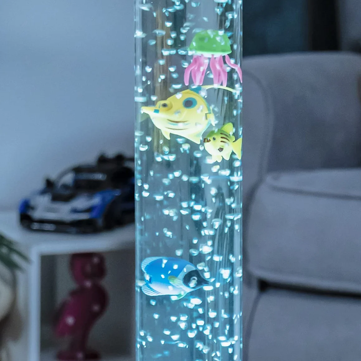 Global Gizmos 45169 Large Sea Creature Jellyfish Seahorse Bubble Lamp Metallic Blue 90cm