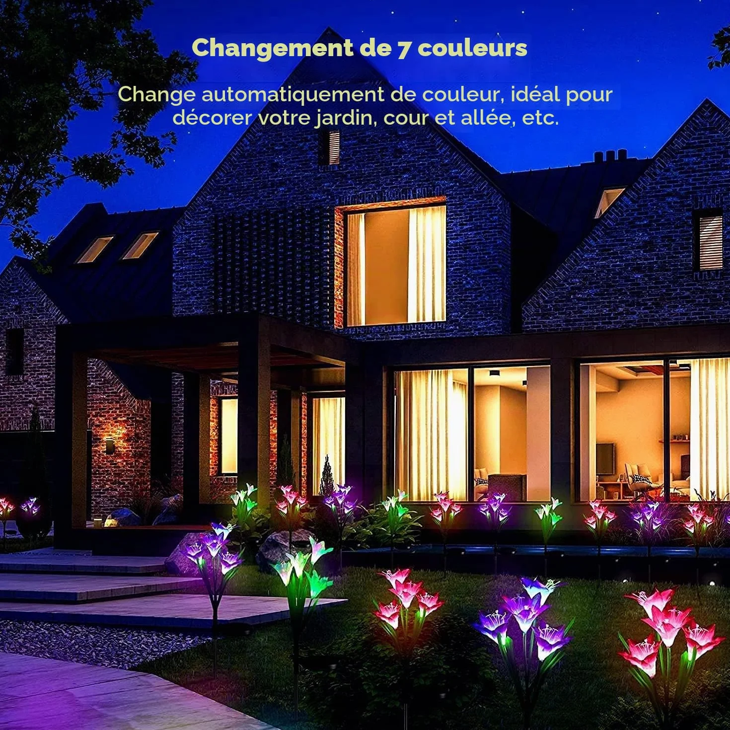 SOLARBABY lampes solaires extérieur jardin IP65 étanche Lot de 4 fleurs lys couleurs changeantes