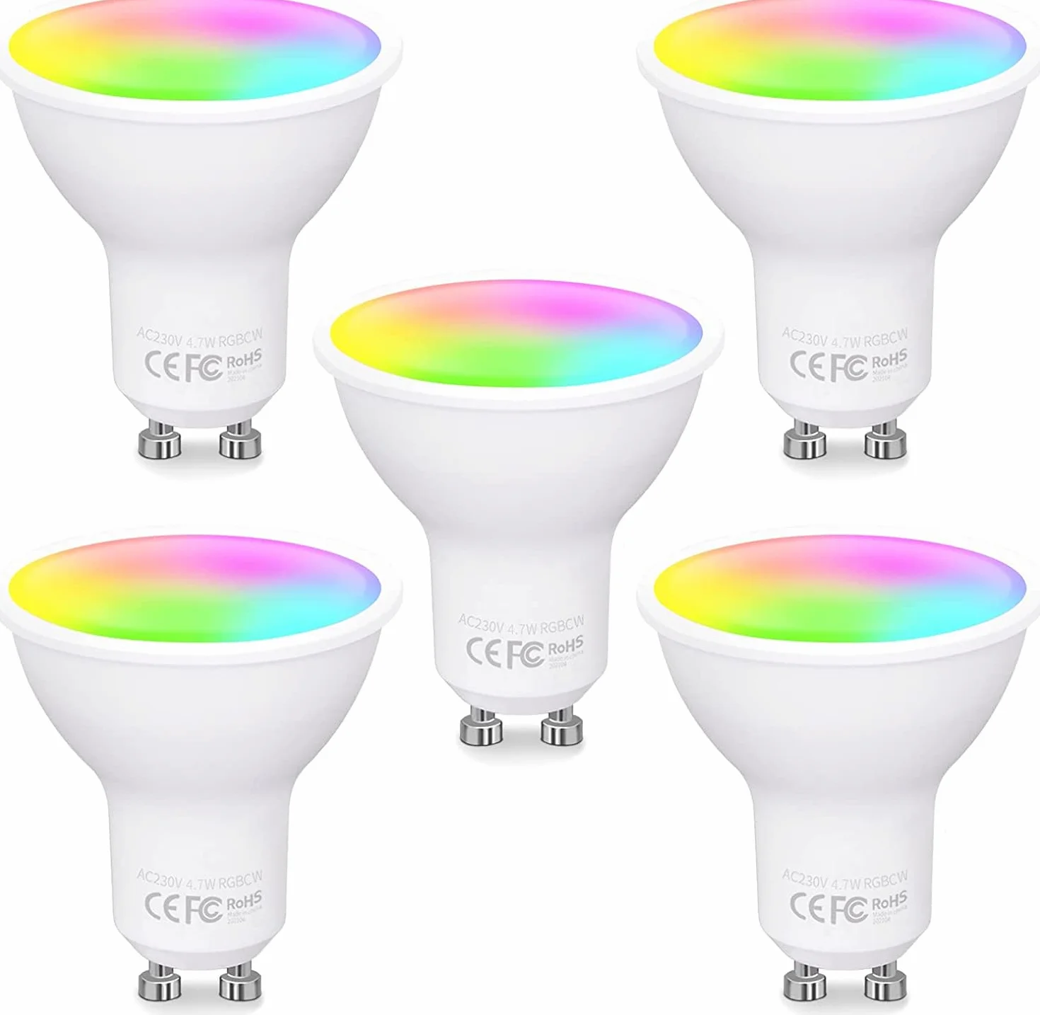 Fitop Ampoule Connectée WiFi GU10 RGBCW LED Smart 4.7W Dimmable 2700-6500K 5 pièces
