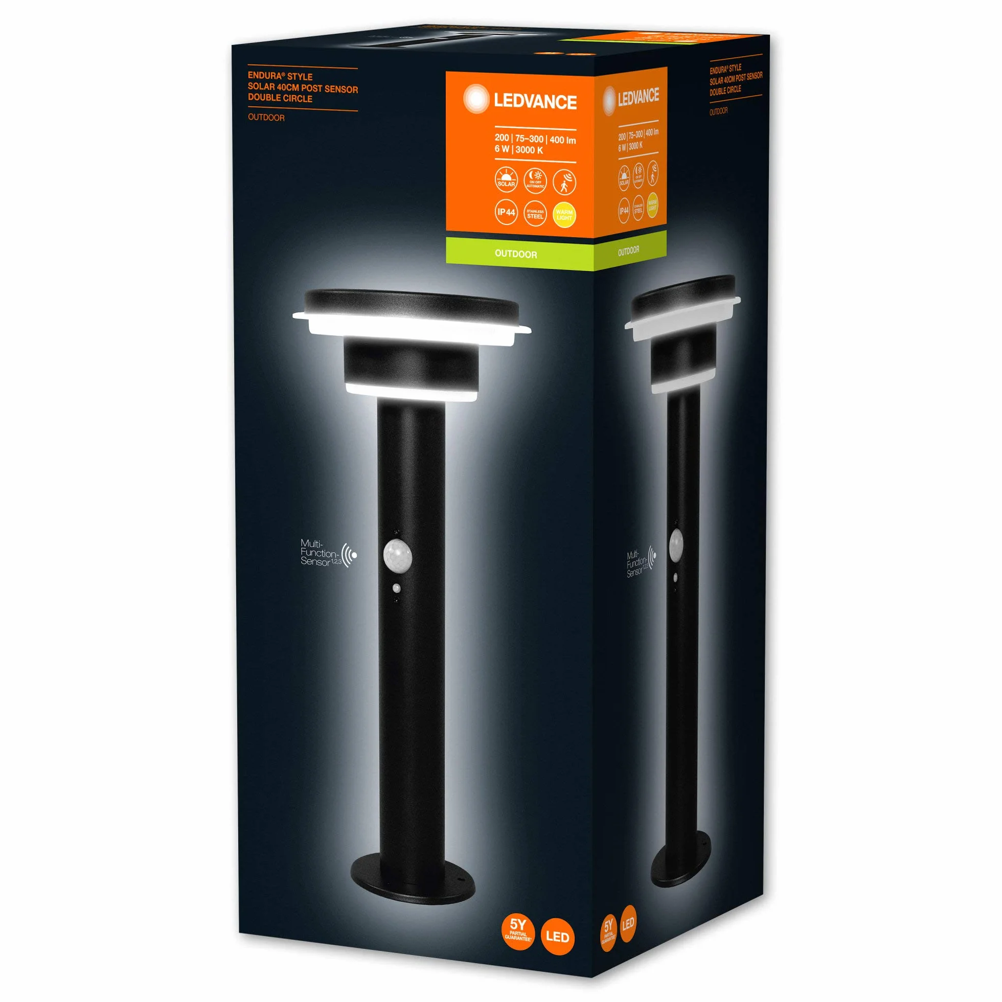 LEDVANCE Lampadaire solaire Endura Style, acier inoxydable, 6 W, noir
