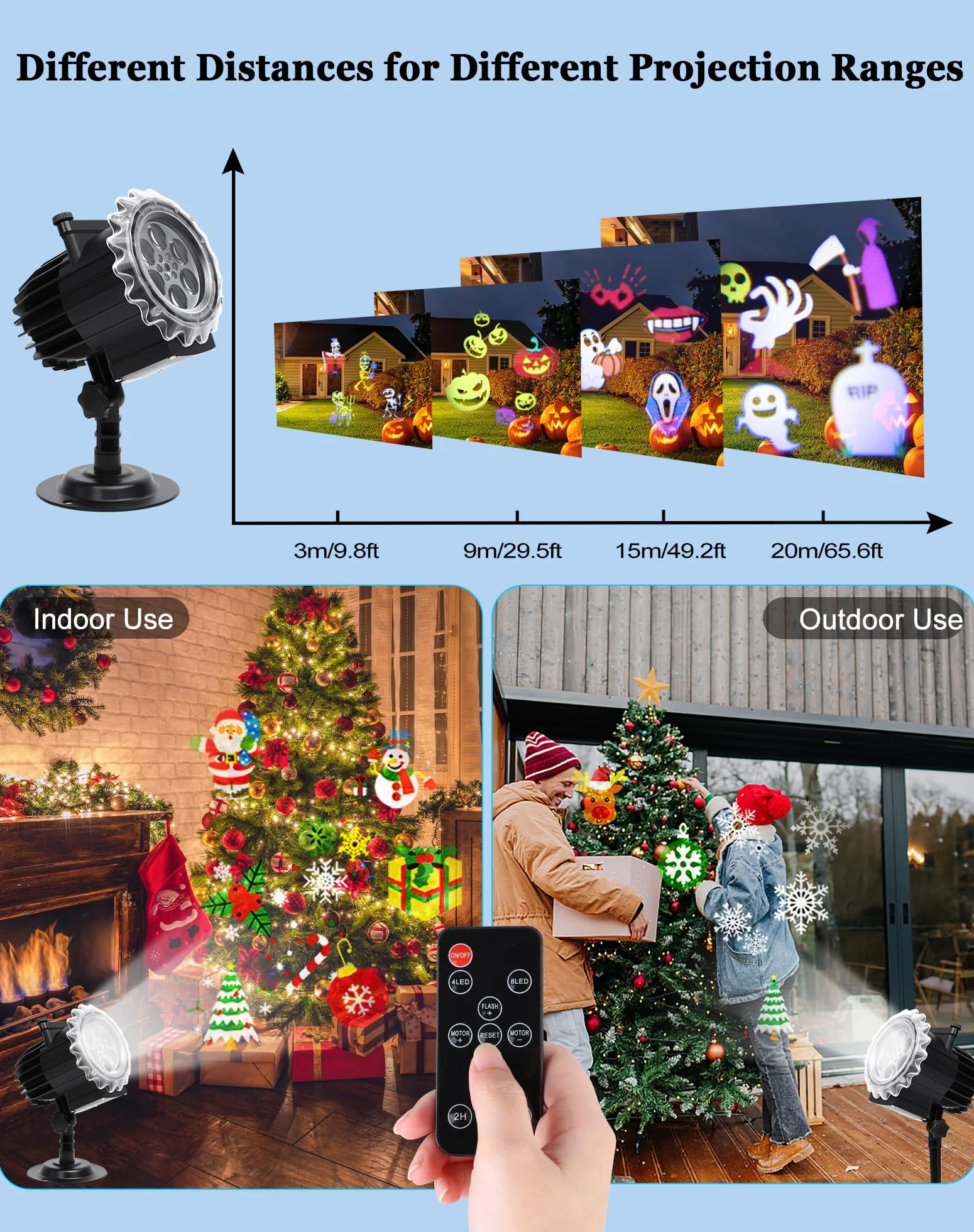 Projecteur Noël Extérieur LED 12 Films 96 Motifs Étanche IP44 avec Télécommande