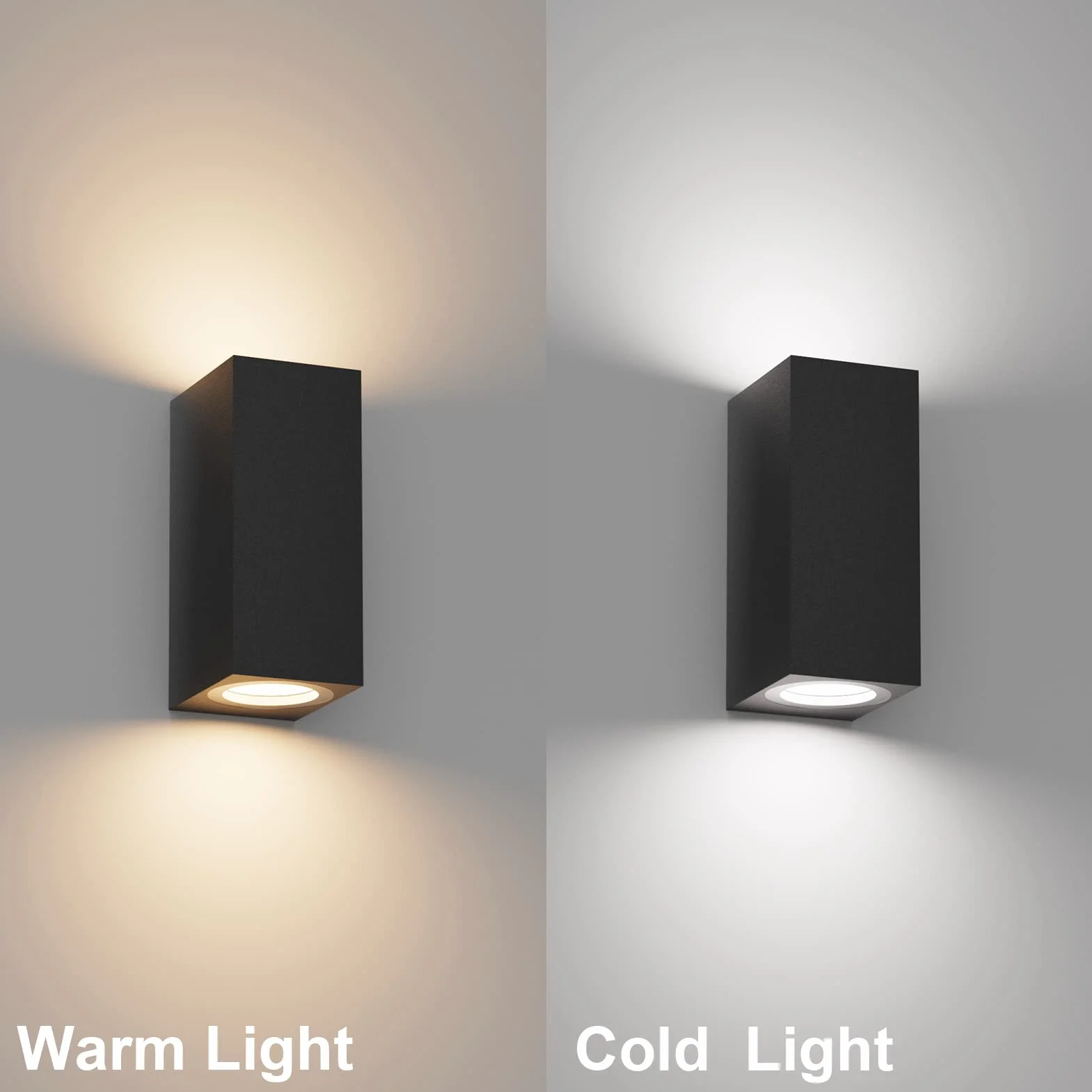 Klighten Lot de 2 Applique Murale Noir IP65 Etanche Up Down Lampe Murale Aluminium GU10