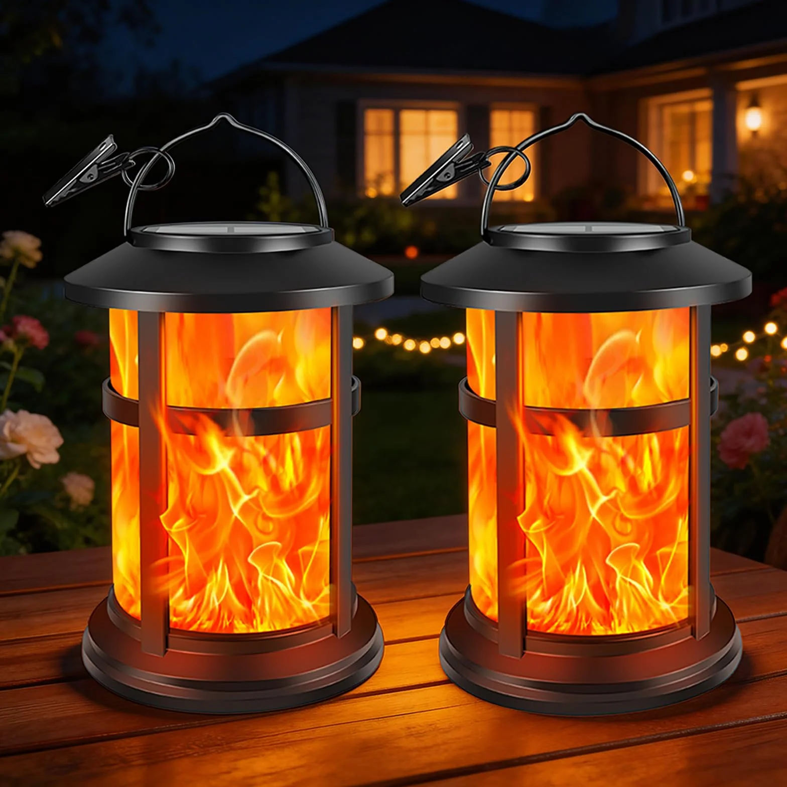 Lanterne Solaire Extérieur Jardin IP65 Lampe Solaire Effet Flamme Lot de 2