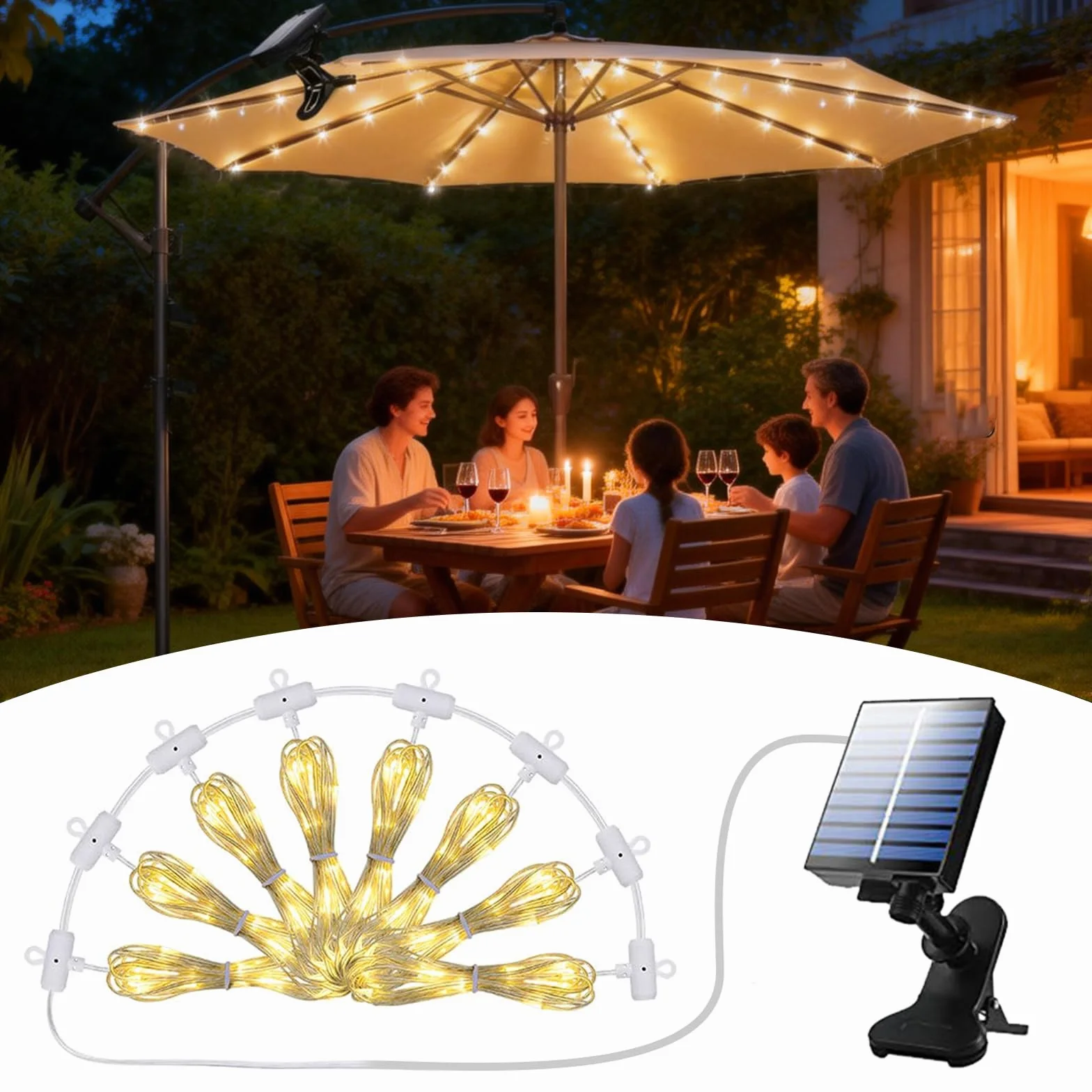 Solaire Lampes pour Parasol 104 LED Télécommande 8 Modes IP67 Éclairage Guirlande Lumineuse Jardin Terrasse Extérieur