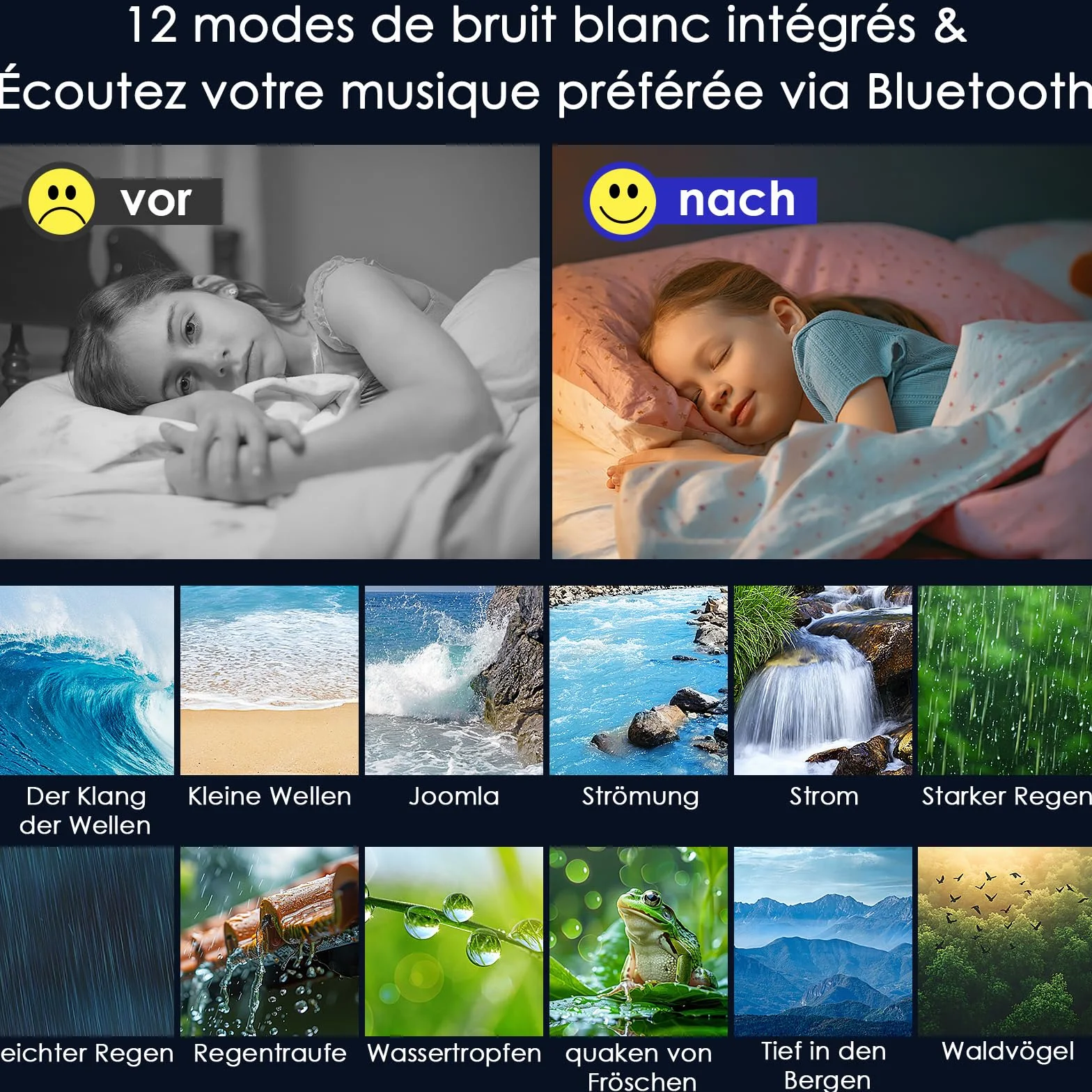 Radikor Lampe Méduse Bluetooth avec 12 Bruits Blancs, 10 Couleurs et Télécommande, Lampe Jellyfish Lumineuse pour Enfants Adultes