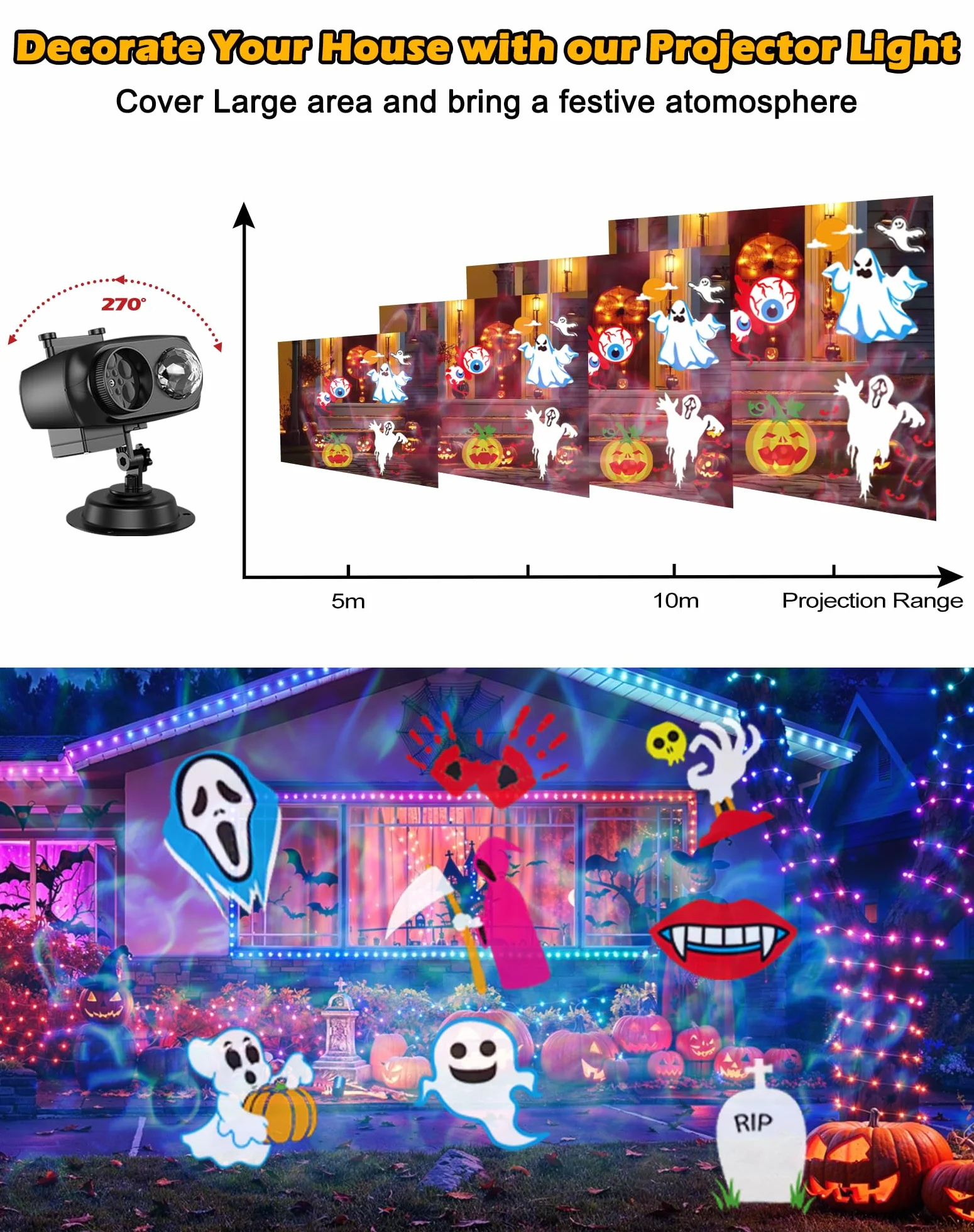Projecteur Noel Exterieur Étanche avec 12 Diapositives, 10 Effets de Vagues et Télécommande