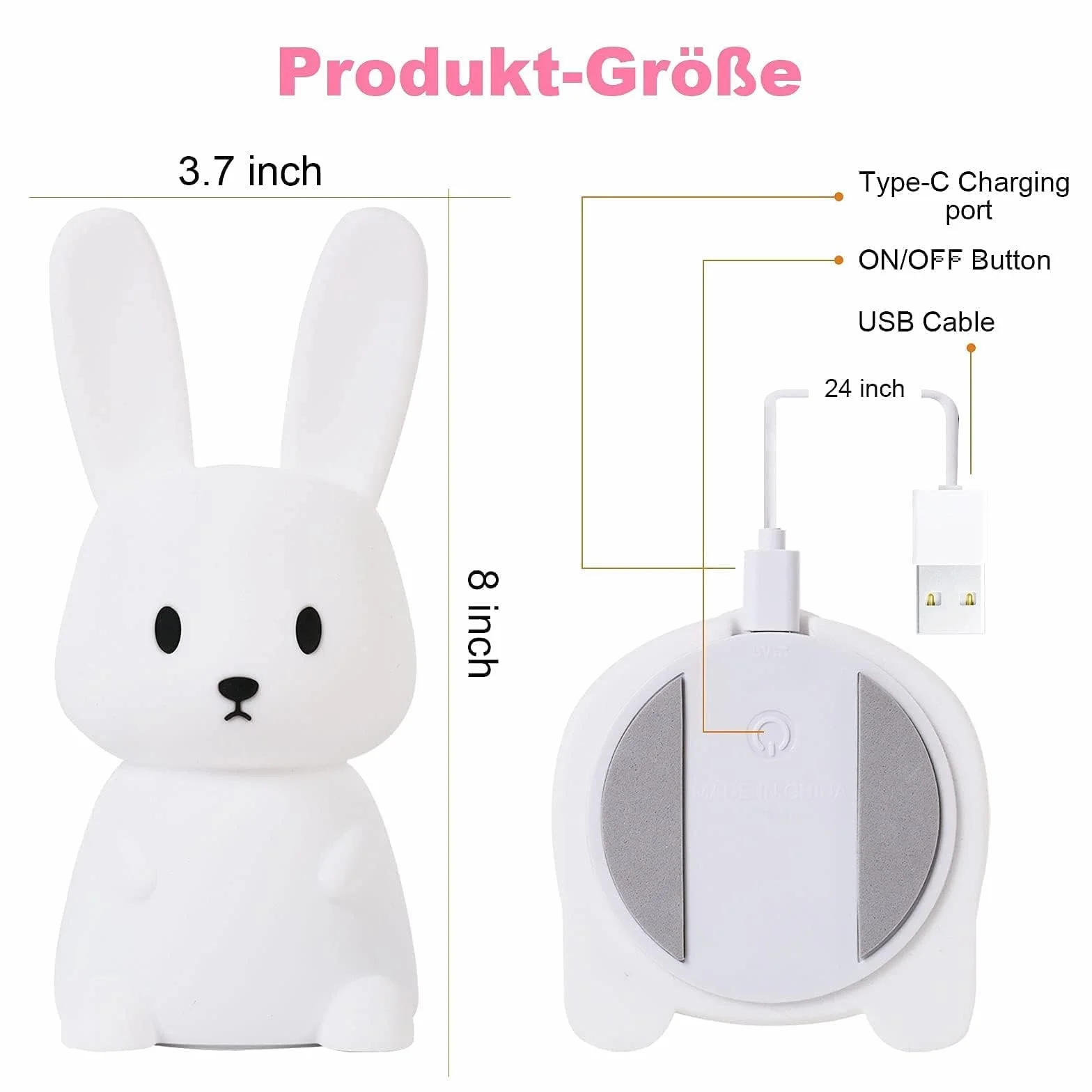 SOLIDEE Veilleuse Bebe Bunny 7 Changements de Lumière Recharge USB Minuterie Lampe de Chevet Silicone Enfant