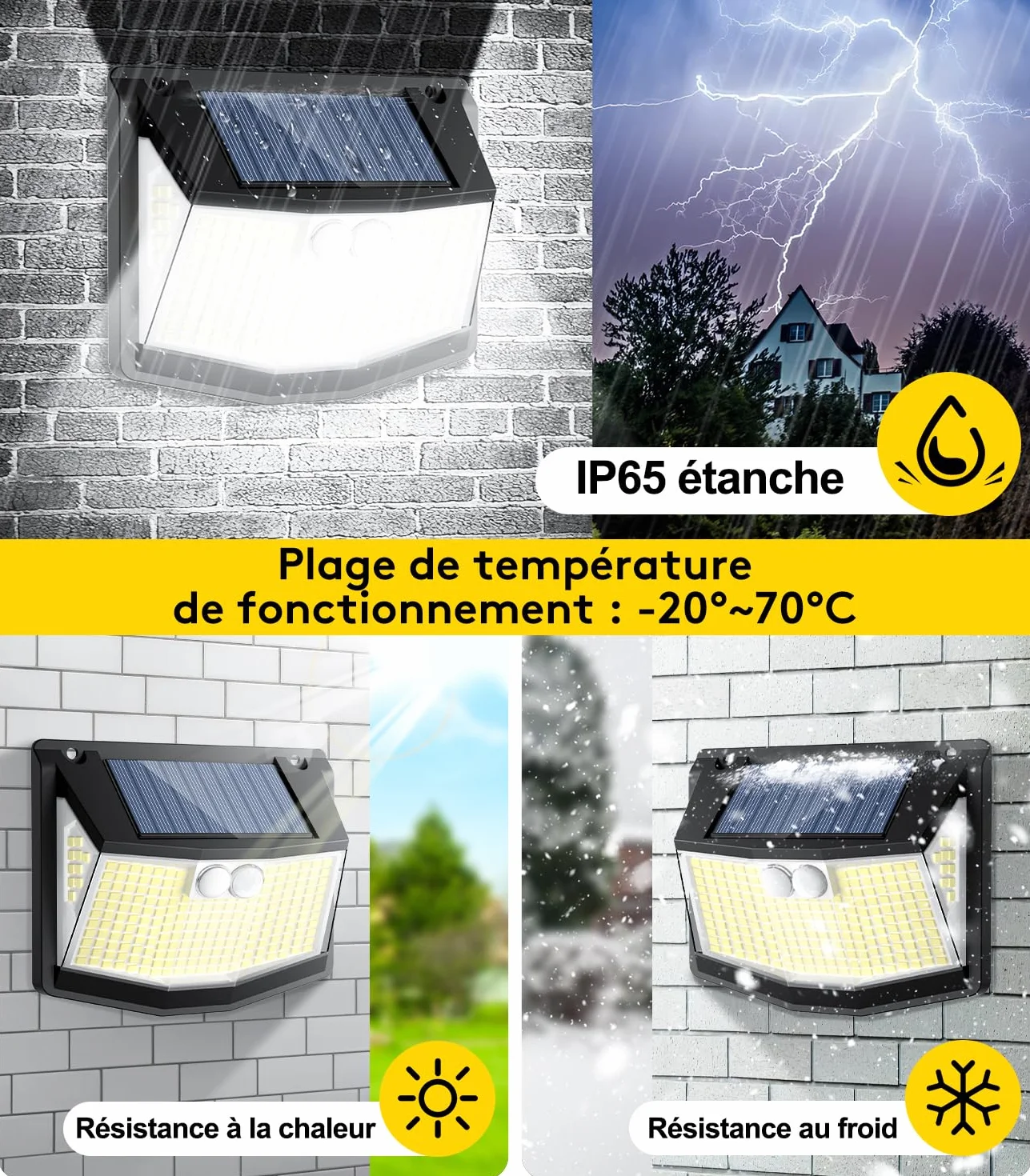 Lampe Solaire Extérieure avec Détecteur Mouvement 248 LED 3 Modes 270° IP65 Étanche Mural 4 Paquet