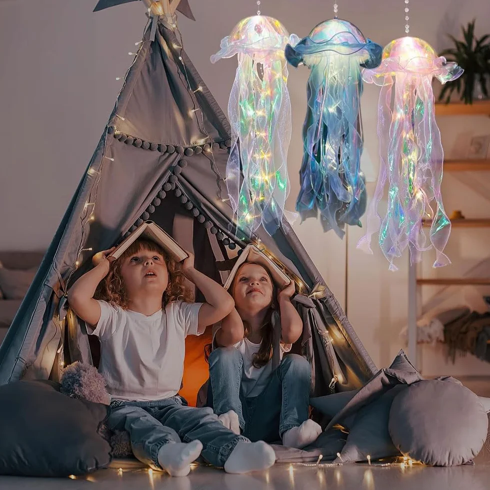 Lot de 5 Lanternes Méduses à Suspendre, Lampe Décoration Fête Cadeaux Enfants Filles