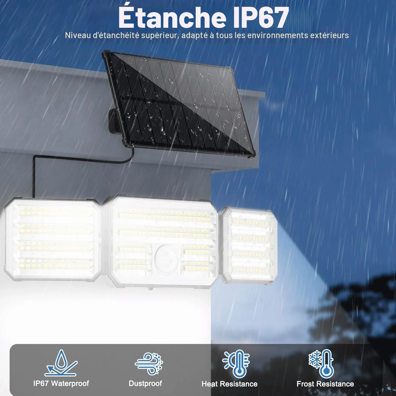 Lampe Solaire Extérieur avec Détecteur de Mouvement 7000K 2000mAh IP67 Étanche