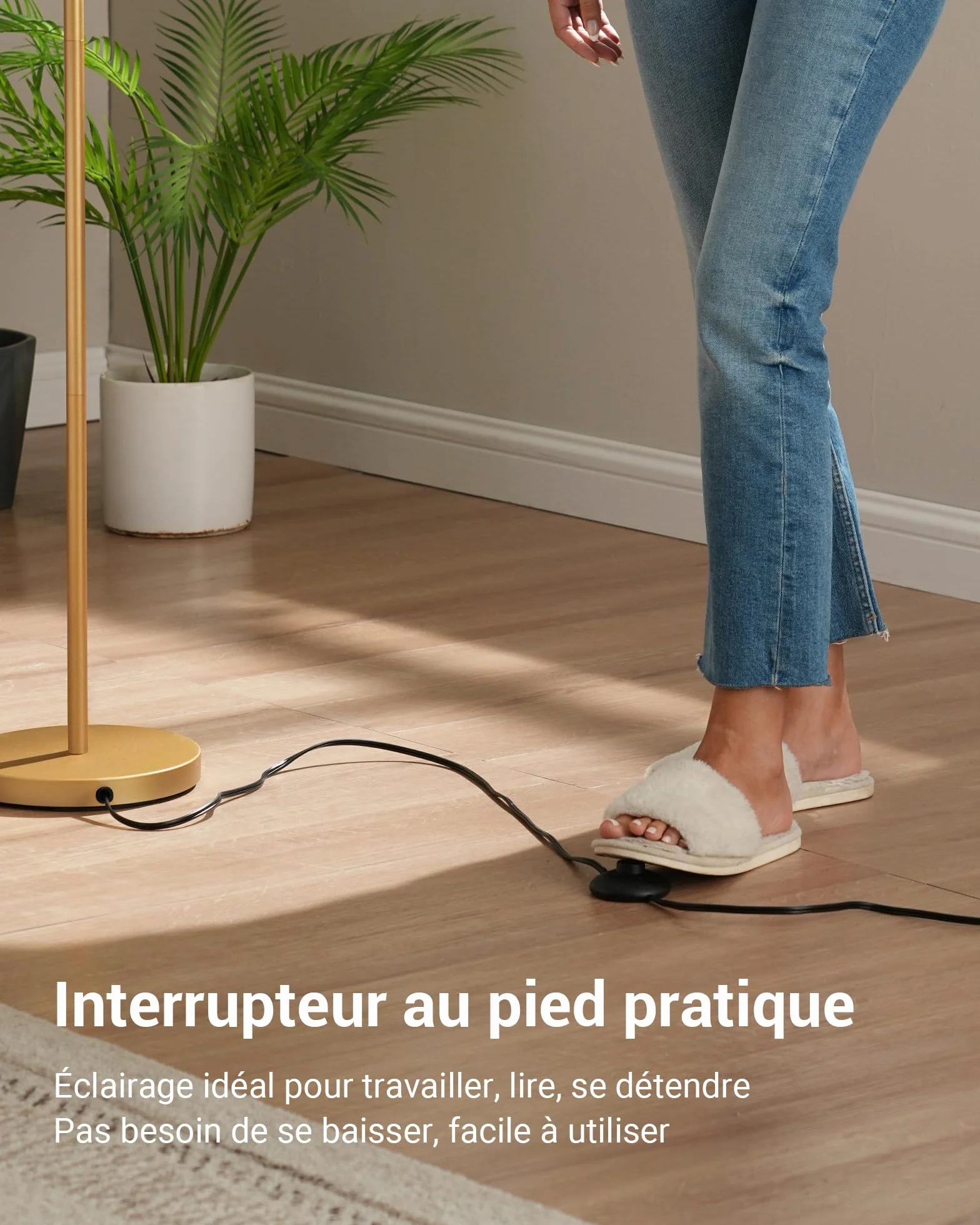 Lampadaire Doré Salon 161 cm avec Abat-Jour Lin Beige, Ampoule E27 Incluse