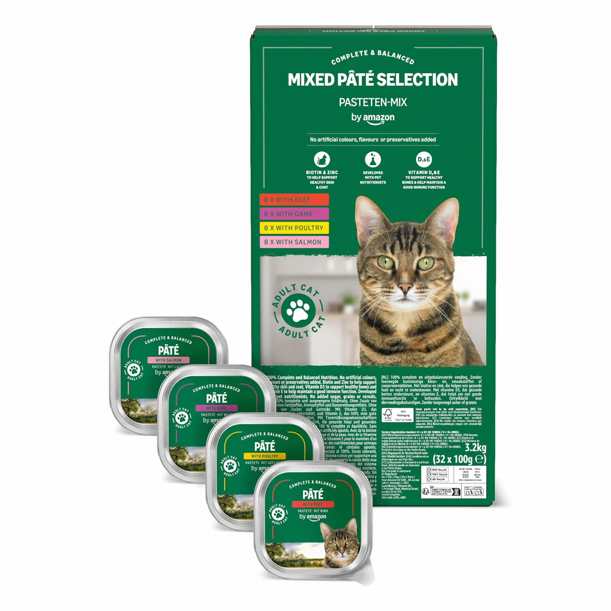 Amazon Nourriture Humide pour Chats Pâté Mélangé 100g Lot de 32