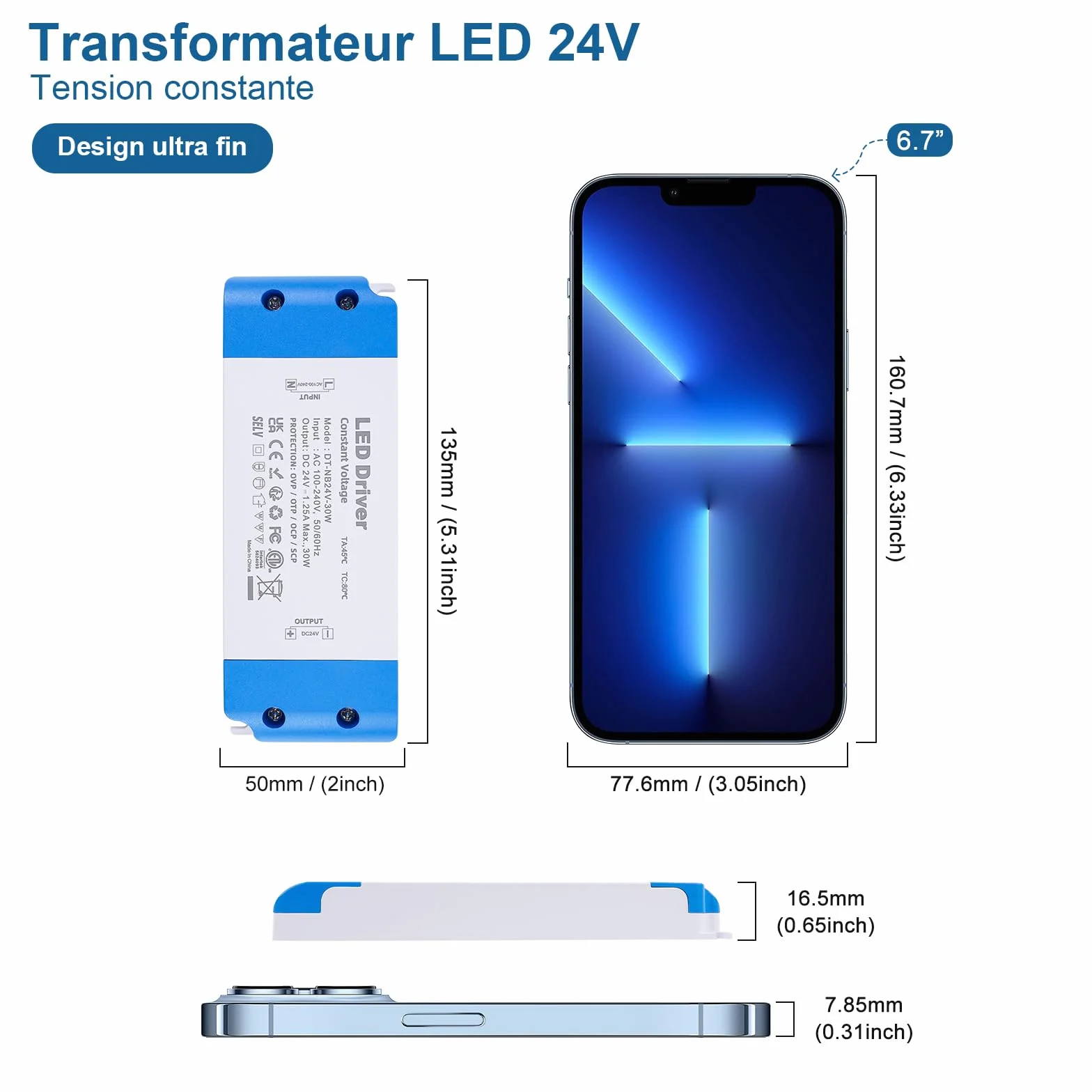 Transformateur LED 220V 24V 30W 1.25A DC Continu Alimentation Ultra-mince pour Lampes LED G4 MR11 MR16