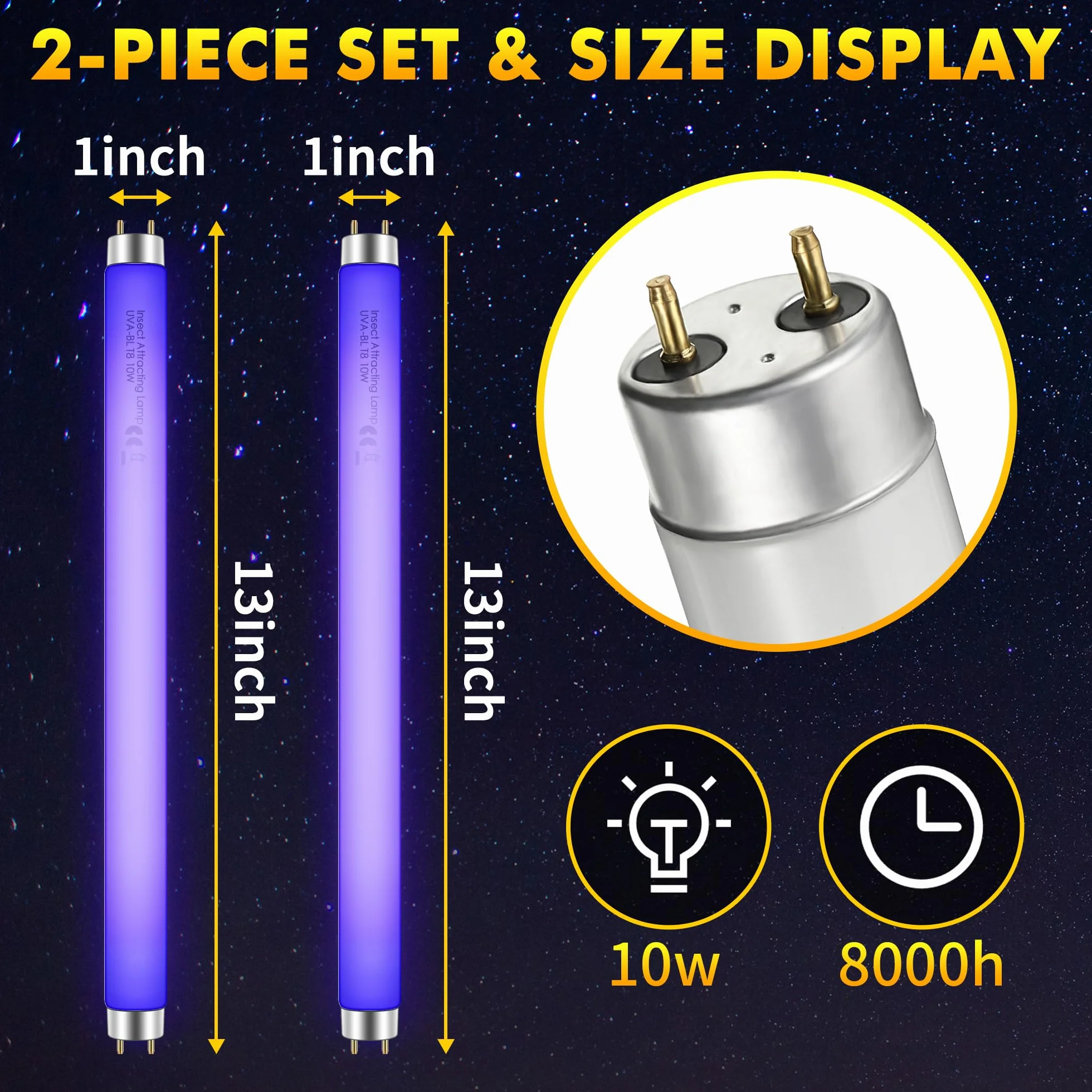 Ampoules de rechange T8 10W UV 365 nm destructeur d'insectes Hiboom 34,3 cm lot de 2