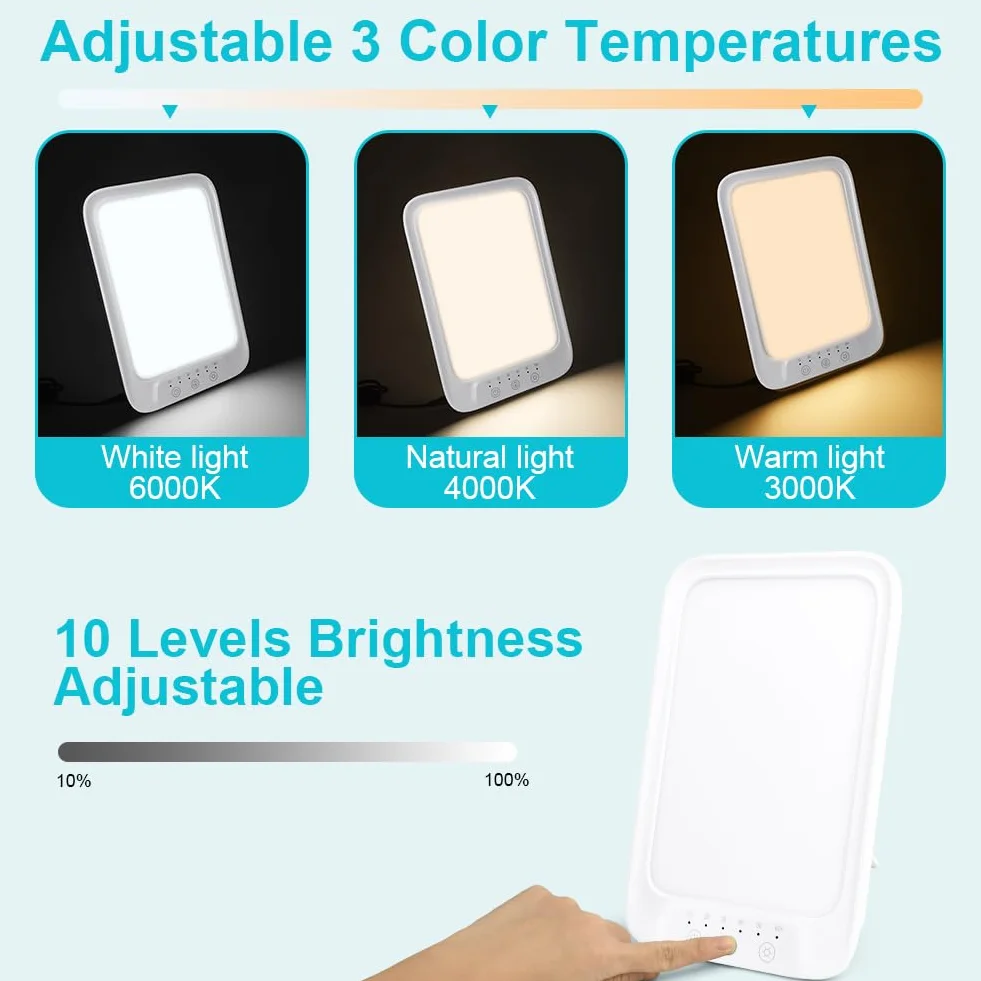 Lampe Lumière Du Jour 16000 Lux Sans UV 3 Températures 10 Luminosités Minuterie Support Pliant