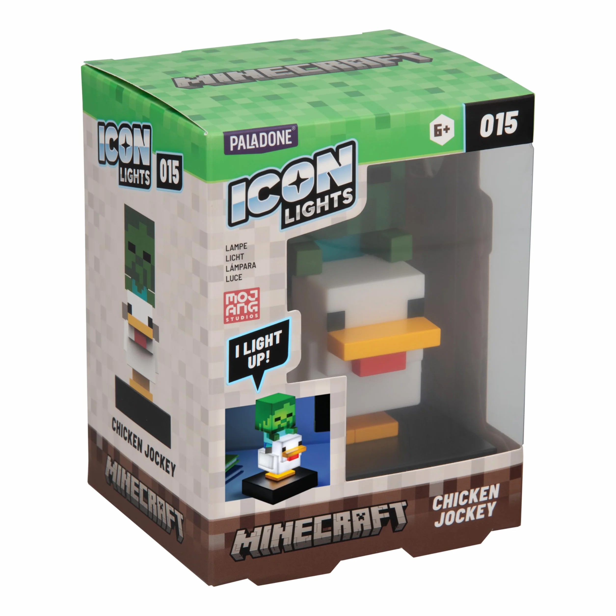 Paladone Minecraft Chicken Jockey Icon Light 12cm Light-Up Mini Figure Lamp for Gamers