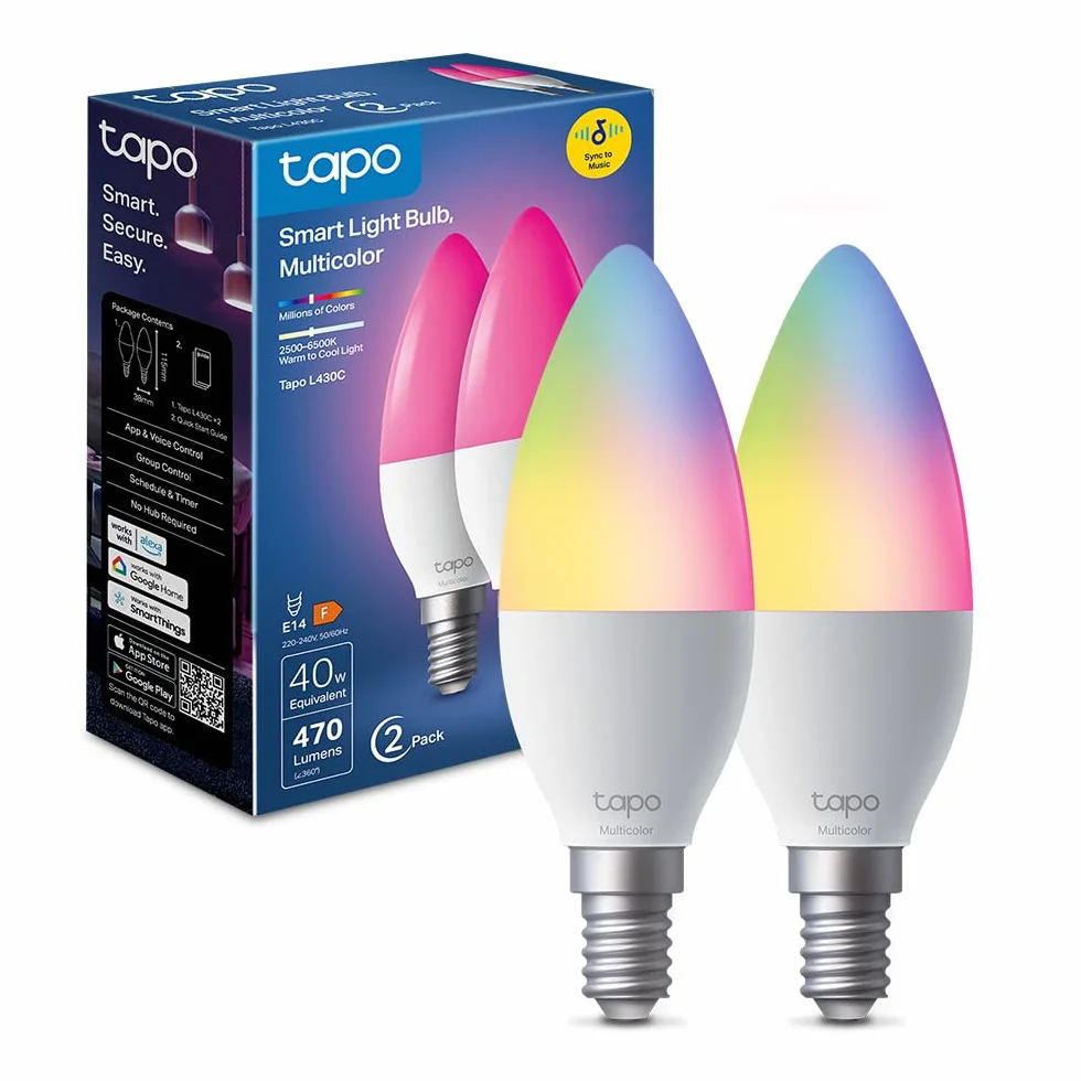 Tapo Ampoule Connectée WiFi LED E14 Multicolore 2500K-6500K Dimmable 470Lm 4.8W L430C 2-pack