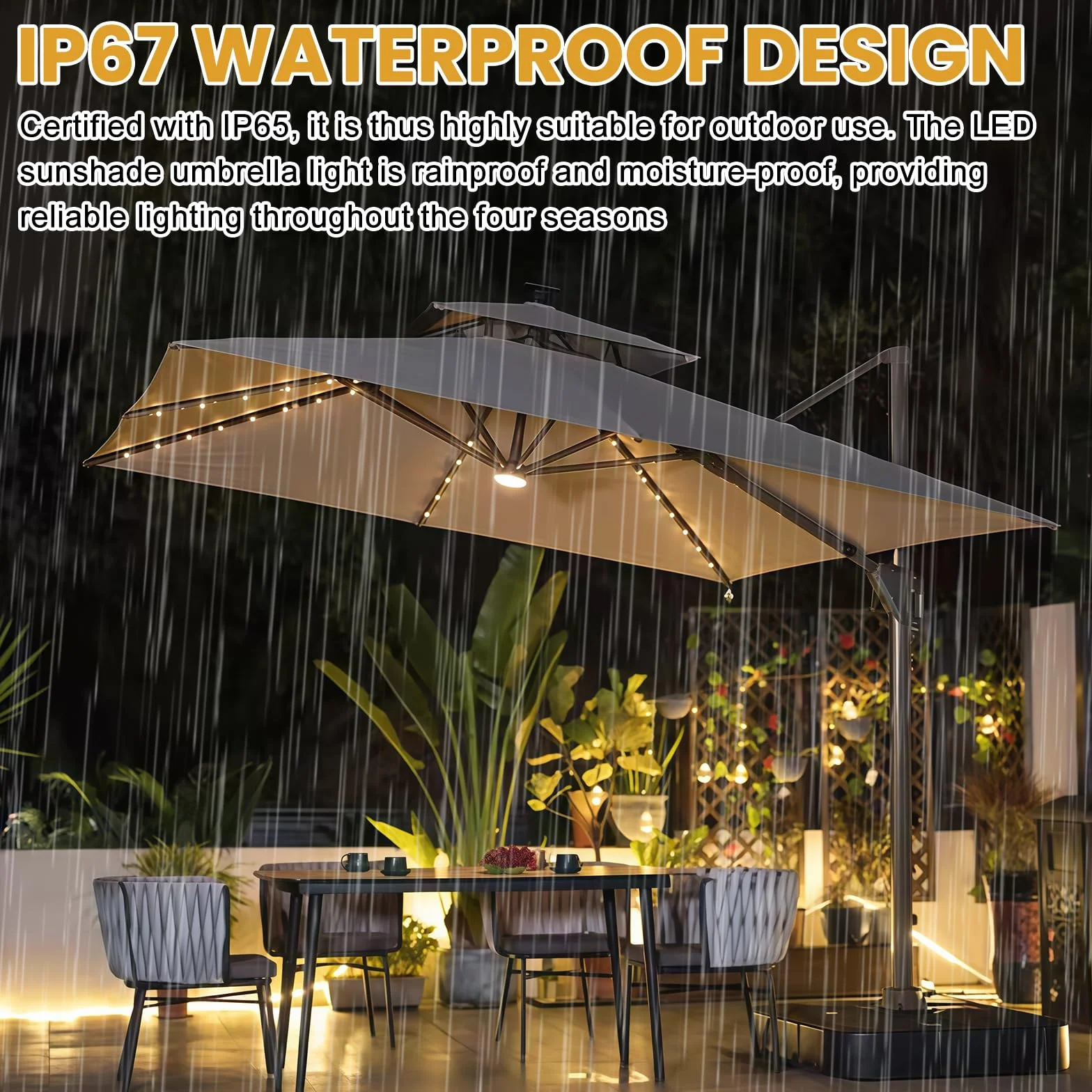 Guirlande lumineuse solaire pour parasol LED 104 LED IP67 étanche 8 modes télécommande