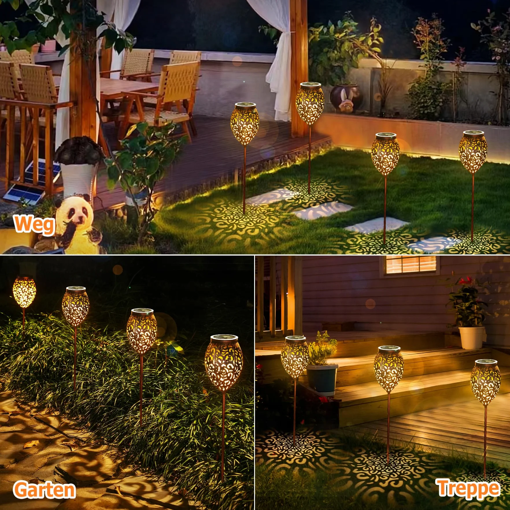 Lampes solaires de jardin métal IP65 15 lm rétro vintage hauteur réglable Lot de 6