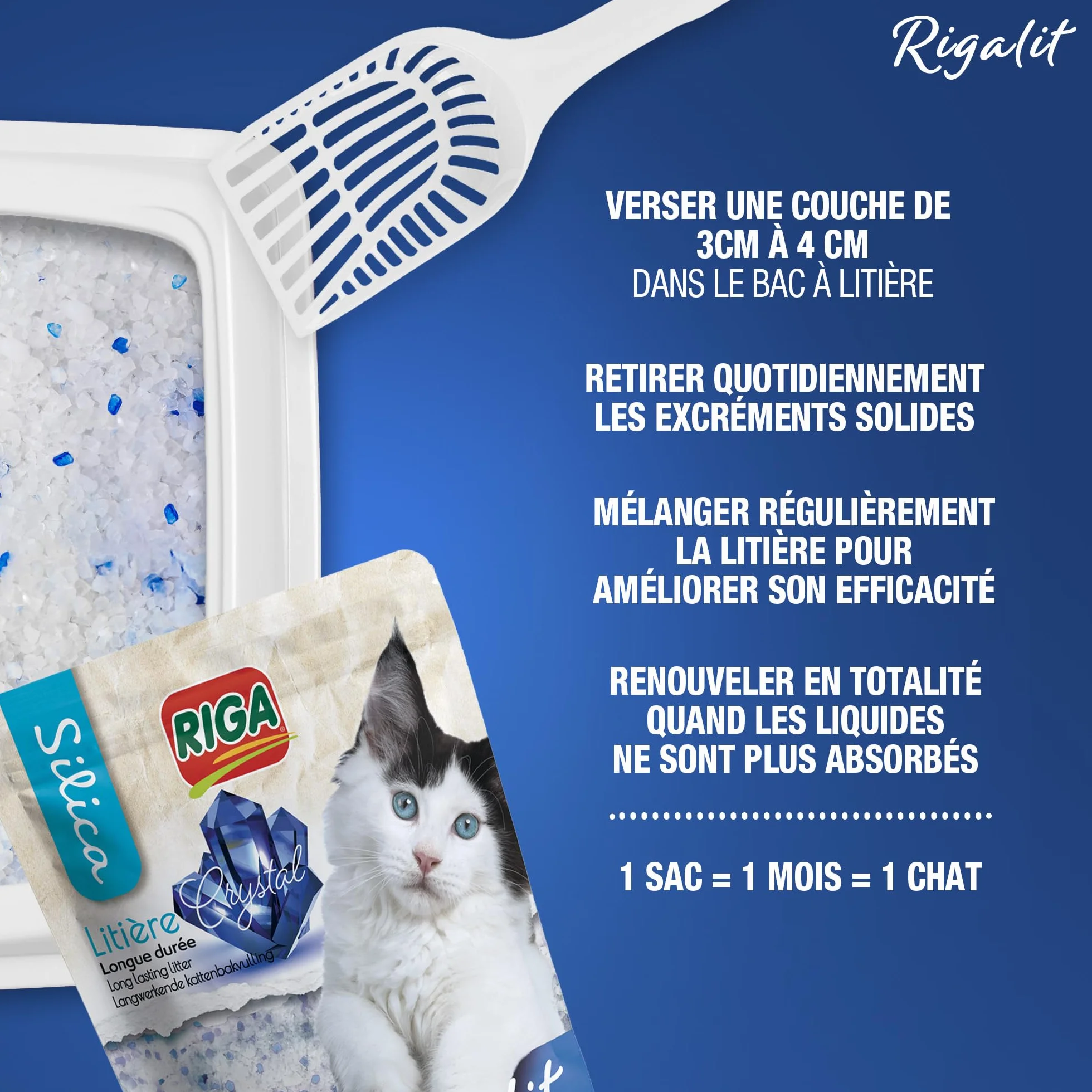 Rigalit Crystal Litière pour Chat Absorbante Minérale Gel de Silice 2,2 kg