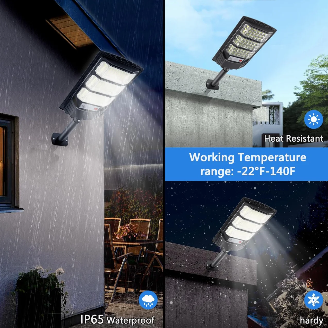 Lampadaires solaires extérieurs 8500K LED étanche mouvement détecteur télécommande sécurité